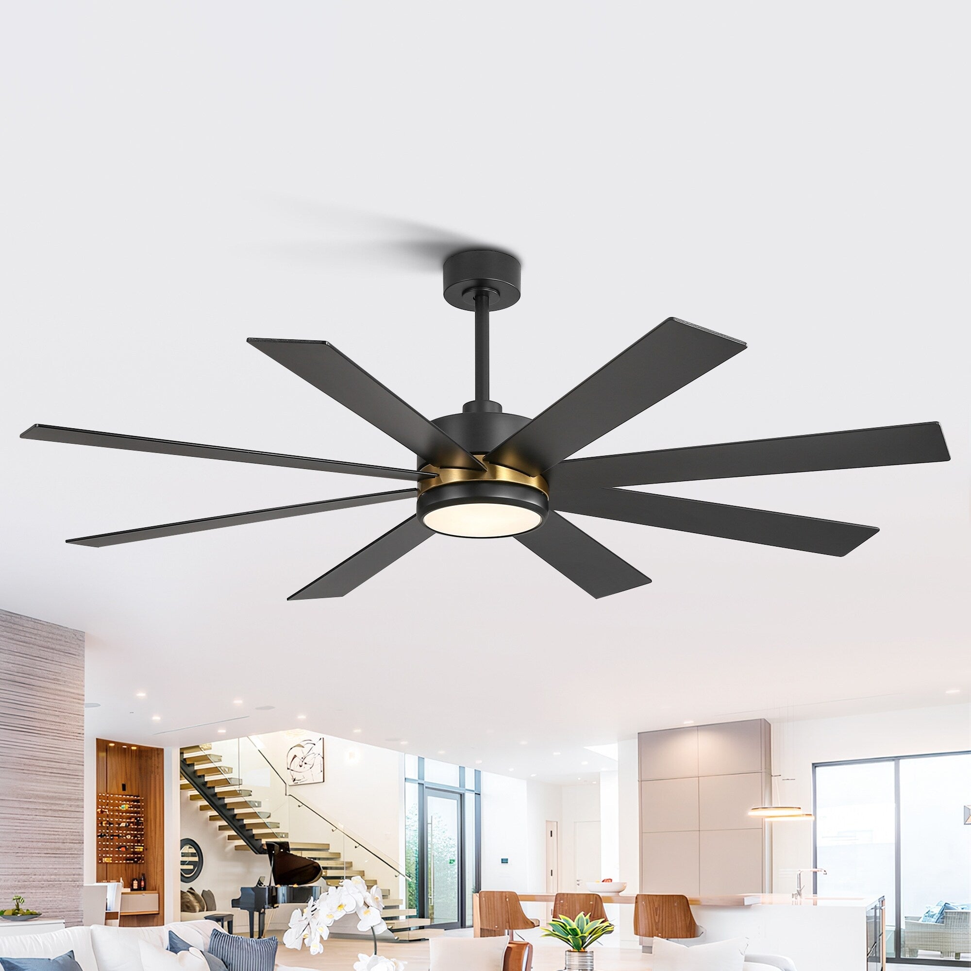 65 Inch 8-Blade Black LED Ceiling Fan with Light and Remote
