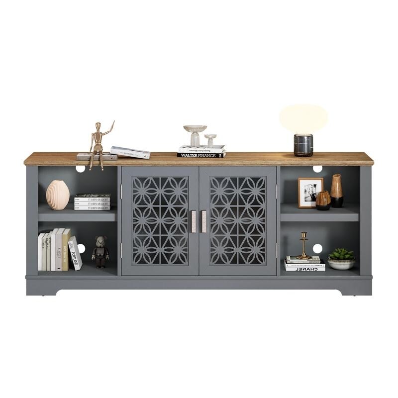 70 in. Rustic Decorative Floral Door TV Stand for up to 80 TVs