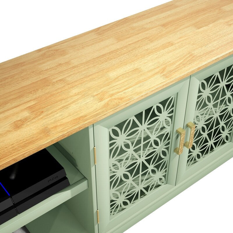 70 in. Rustic Decorative Floral Door TV Stand for up to 80 TVs