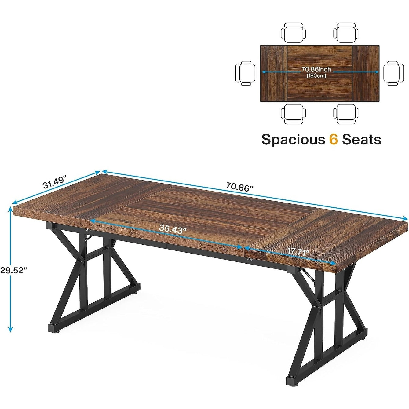 70.8-Inch Executive Desk, Large Computer Office Desk Workstation