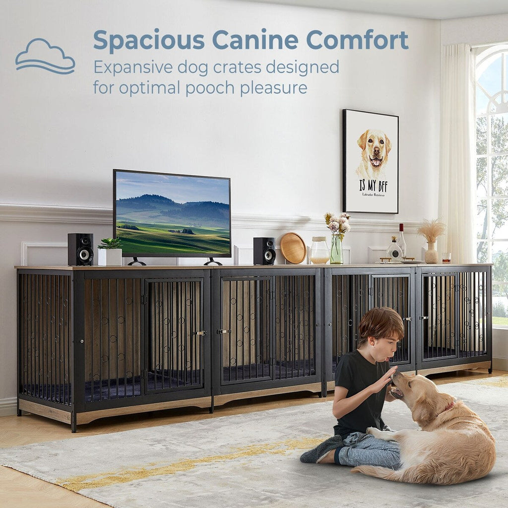 70.86'' Dog Crate Furniture Large Breed TV Stand with Cushion & Double Rooms (No Cushion)
