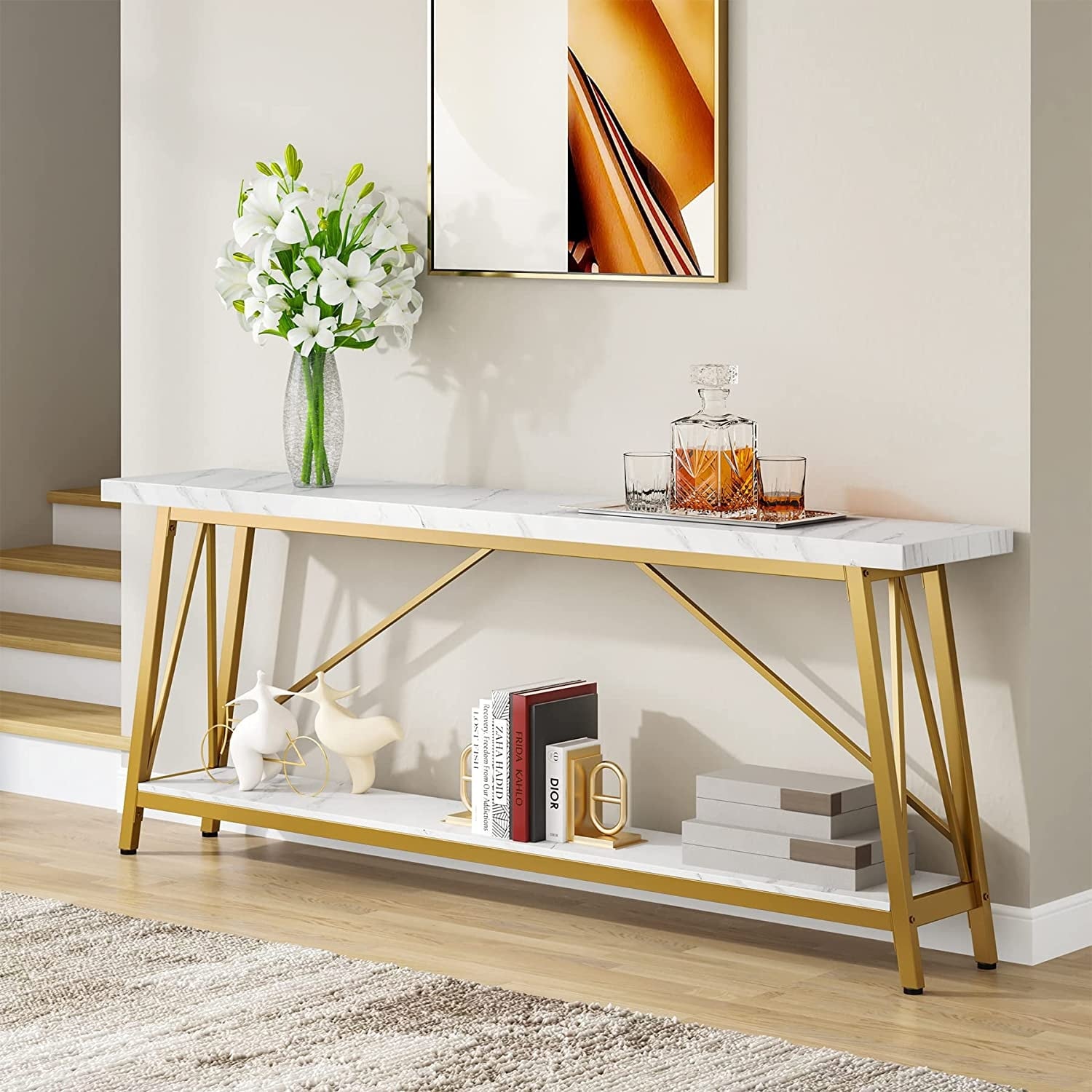 70.9 Inch Extra Long Sofa Table, Industrial Entry Console Table