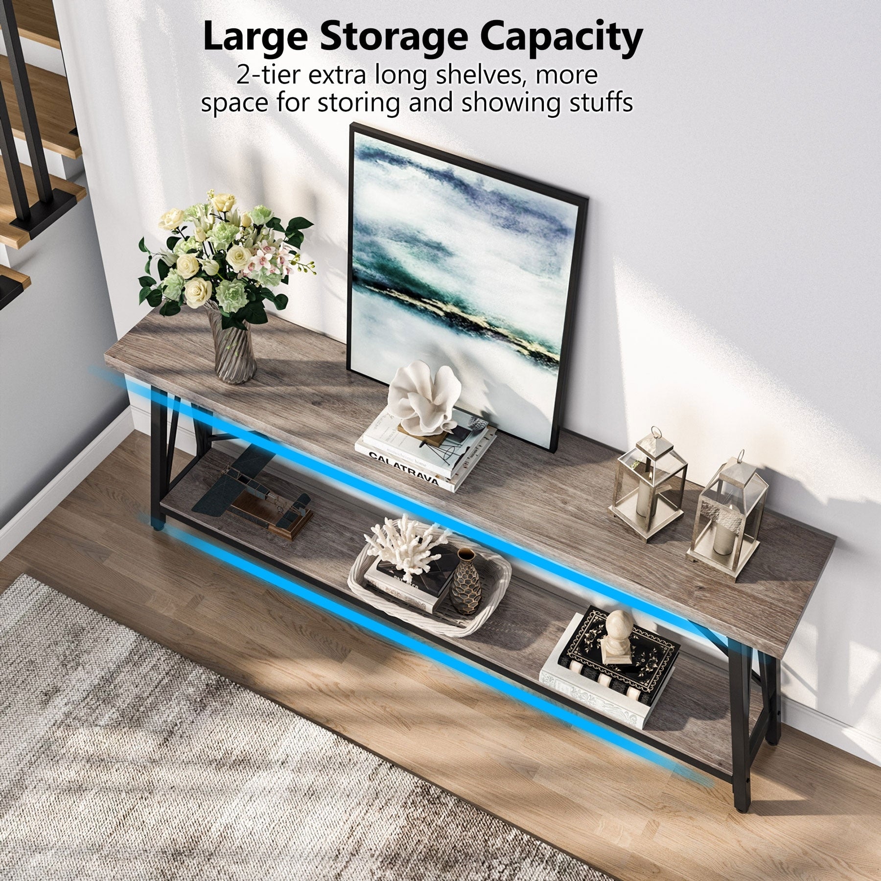 70.9 Inch Extra Long Sofa Table, Industrial Entry Console Table