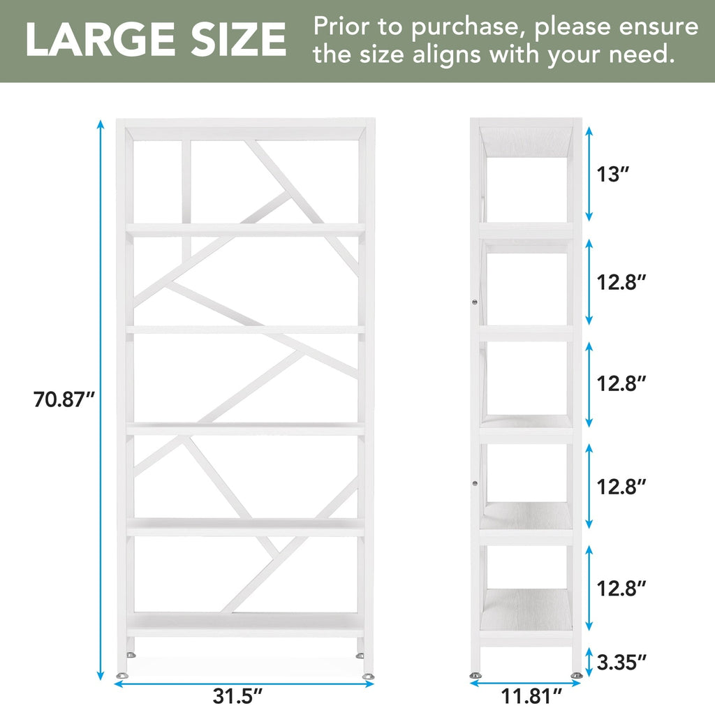 71 Industrial Bookshelf, 6 Tier Rustic Brown Wood Etagere Bookcase, Open Book Shelves