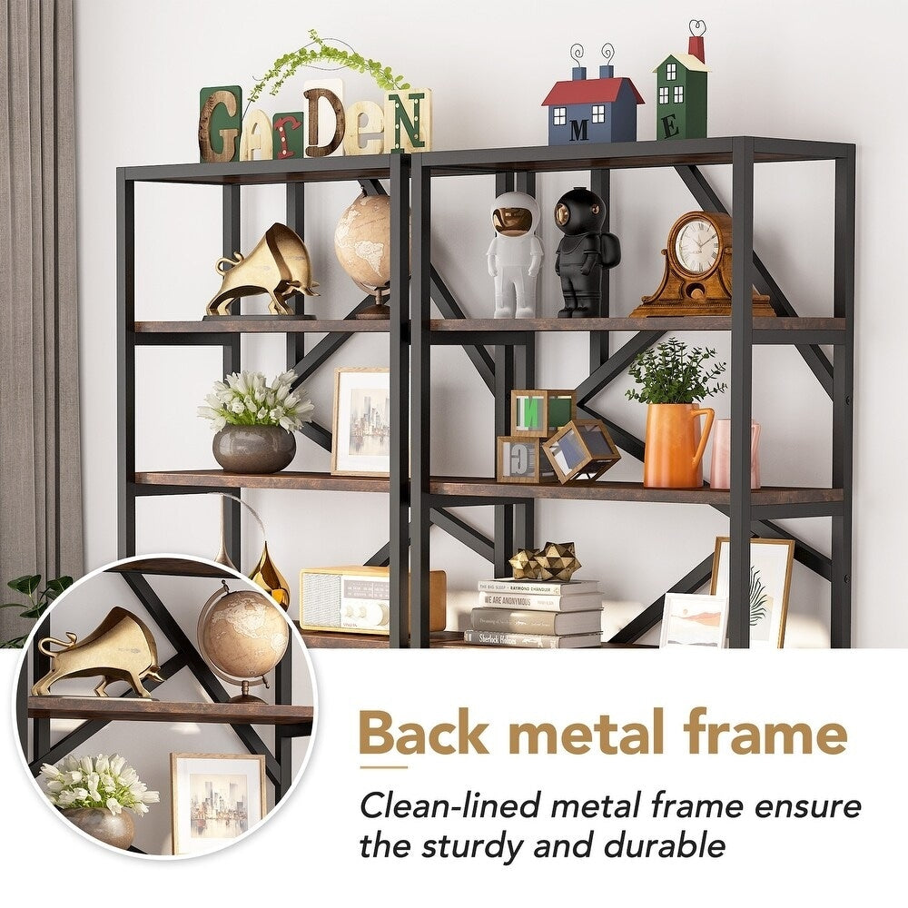 71 Industrial Bookshelf, 6 Tier Rustic Brown Wood Etagere Bookcase, Open Book Shelves
