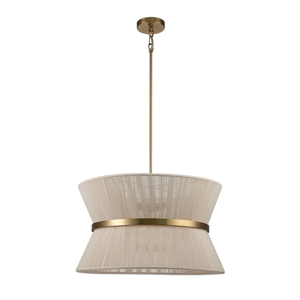 8-Light Modern Boho Large Drum Chandelier 24 inch Fabric Hourglass Hand-woven Chandelier in Gold/ Black for Dining/ Living Room