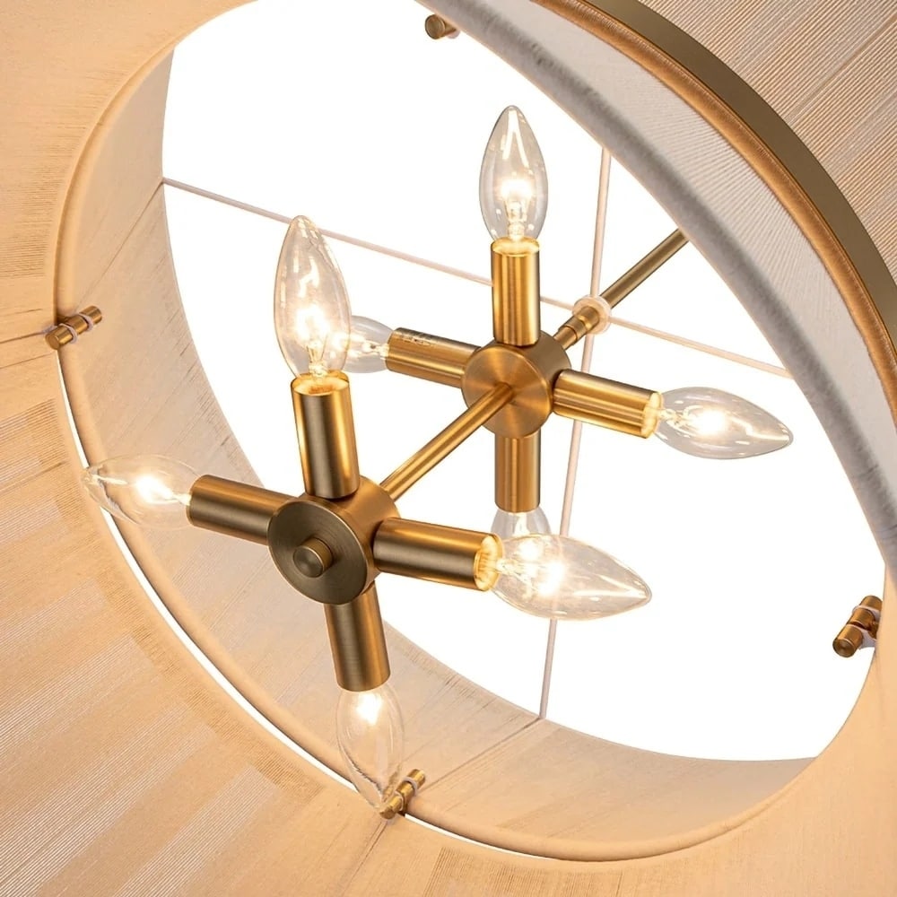 8-Light Modern Boho Large Drum Chandelier 24 inch Fabric Hourglass Hand-woven Chandelier in Gold/ Black for Dining/ Living Room