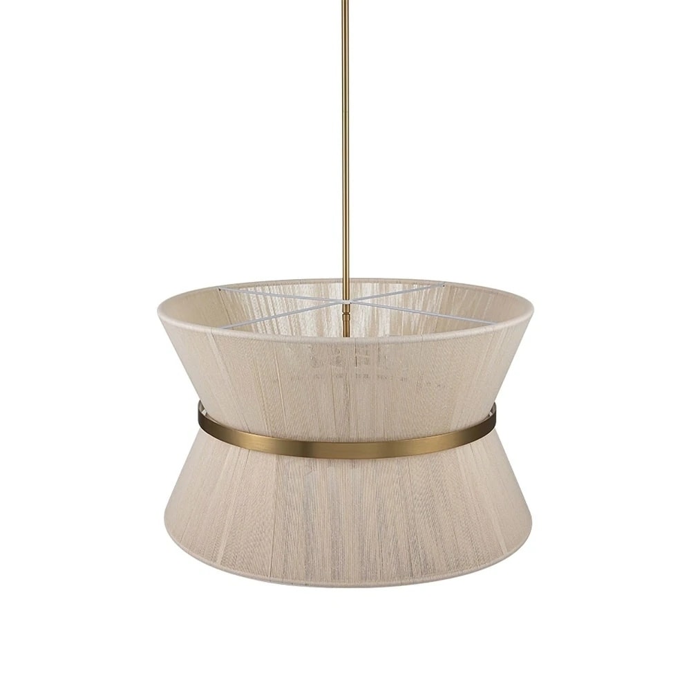 8-Light Modern Boho Large Drum Chandelier 24 inch Fabric Hourglass Hand-woven Chandelier in Gold/ Black for Dining/ Living Room