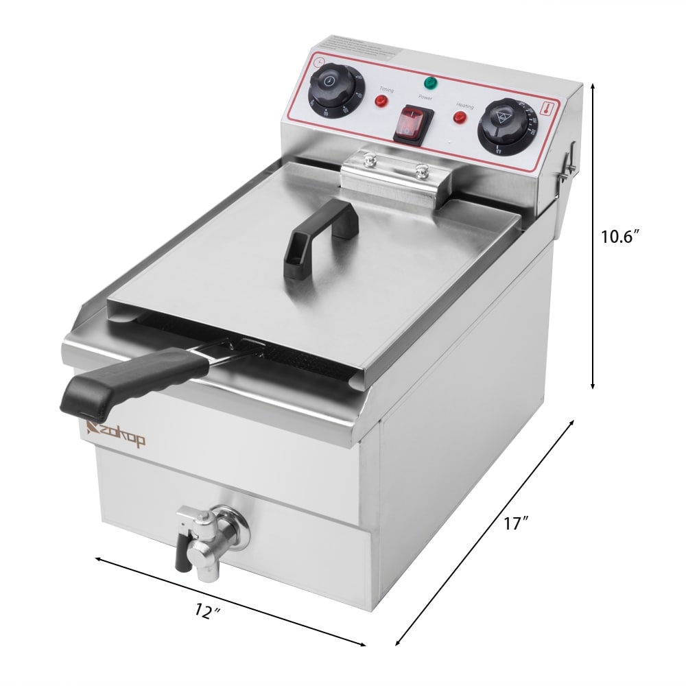 8.5QT Stainless Steel Faucet Single Tank Deep Fryer 1700W Max with Large Handle