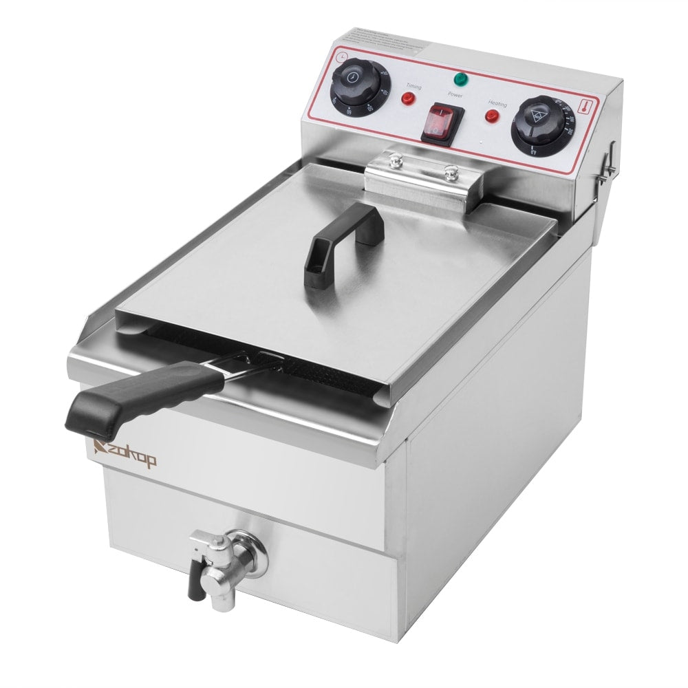 8.5QT Stainless Steel Faucet Single Tank Deep Fryer 1700W Max with Large Handle