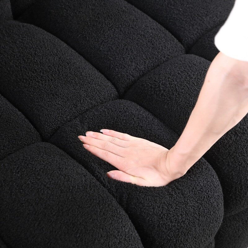84.3 Luxurious Large Boucle Sofa 3 Seater Marshmallow Upholstered Sofa with 2pc Square Accent Pillows and Square Arm