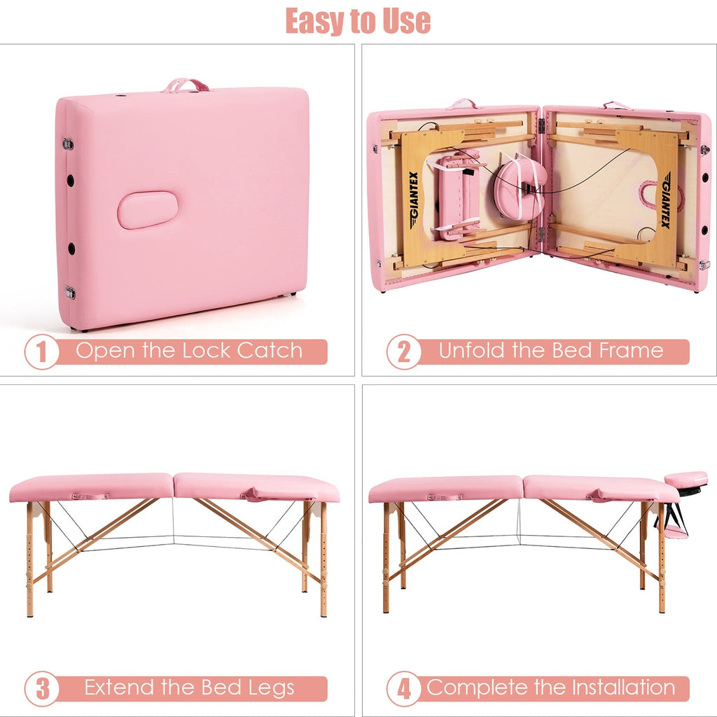84''L Portable Massage Table Adjustable Facial Spa Bed Tattoo w/ Carry