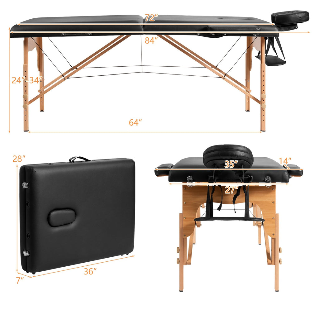 84''L Portable Massage Table Adjustable Facial Spa Bed Tattoo w/ Carry