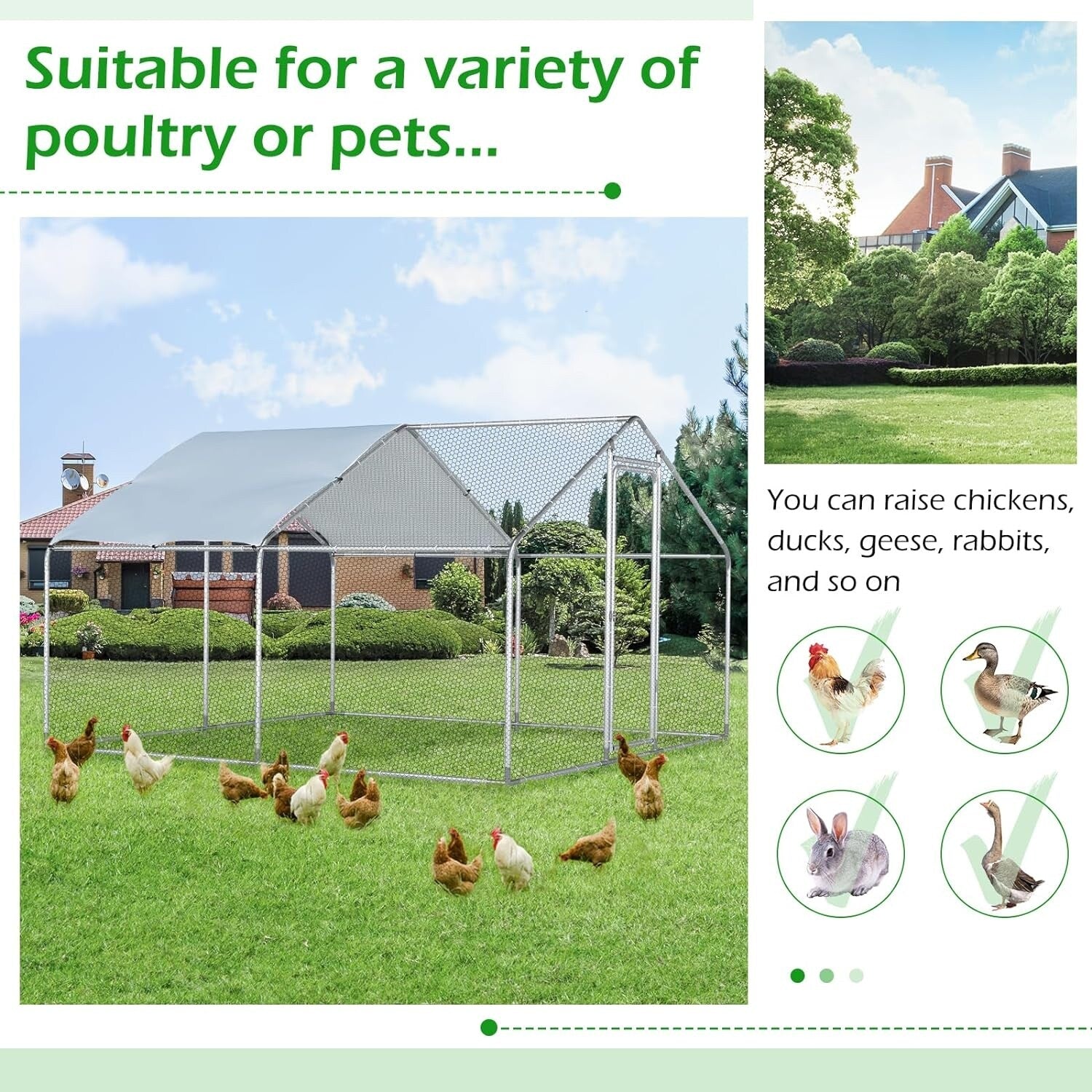 AECOJOY Large Metal Chicken Coop Run Walk-in Metal Chicken Cage