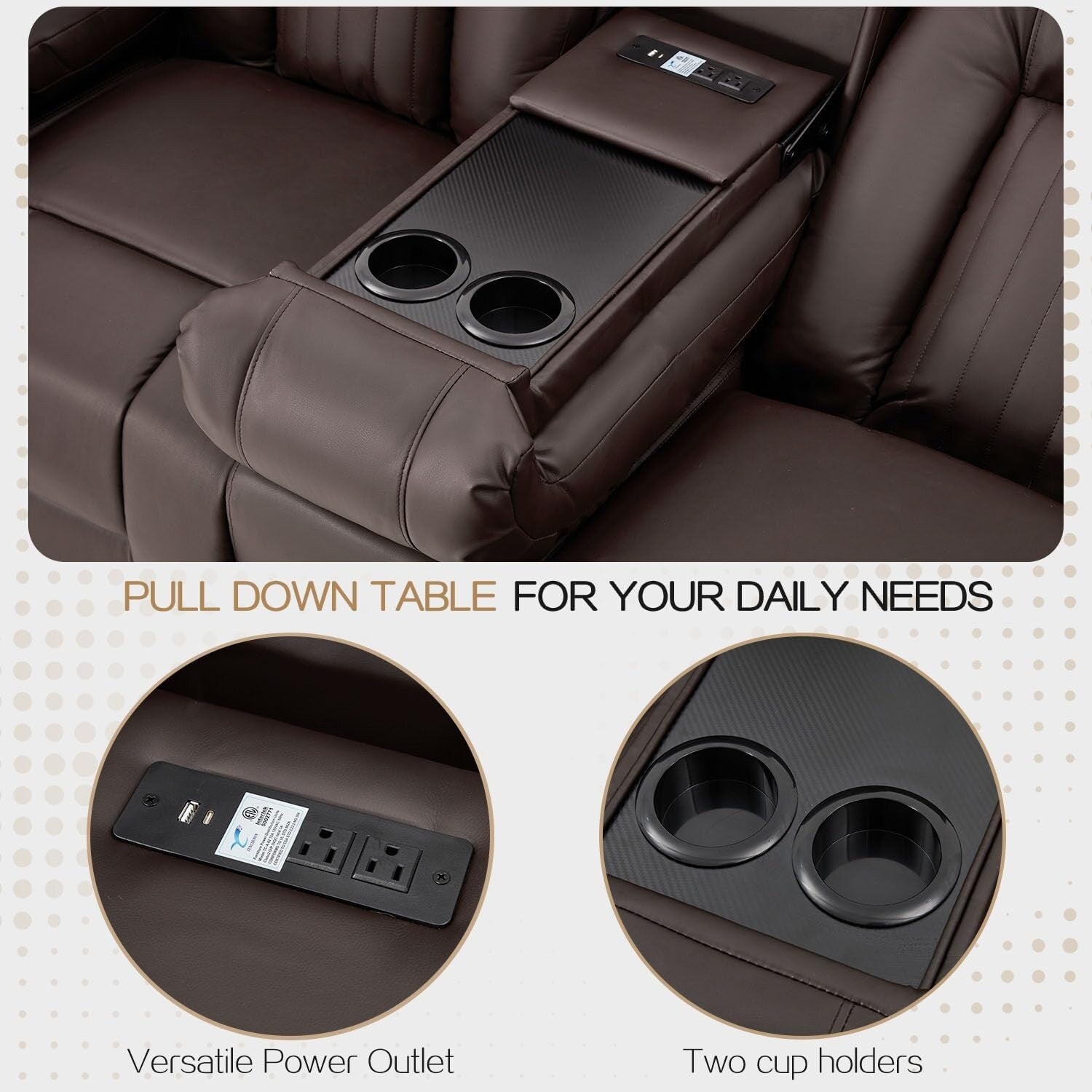 AECOJOY Recliner Sofa Manual RV Reclining Couch PU Home Theater Seating w/ Console