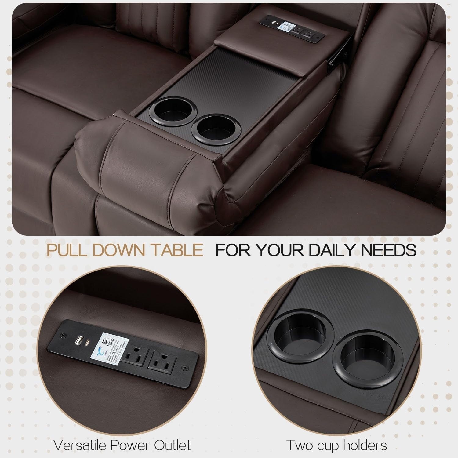 AECOJOY Recliner Sofa Manual RV Reclining Couch PU Home Theater Seating w/ Console