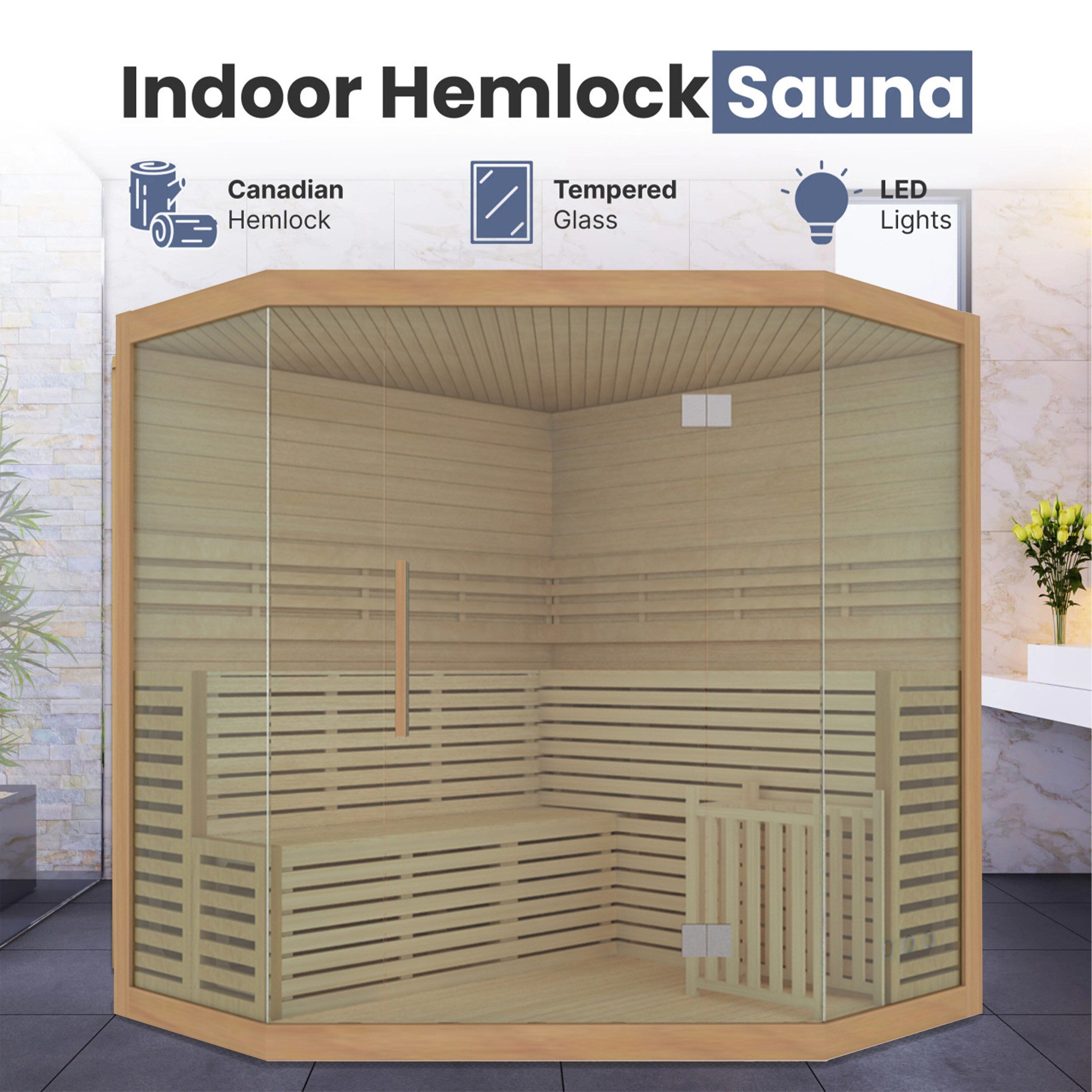 ALEKO 5-6 Person Wood Indoor Wet Dry Sauna with Electrical Heater - 75 x 75 x 83 inches
