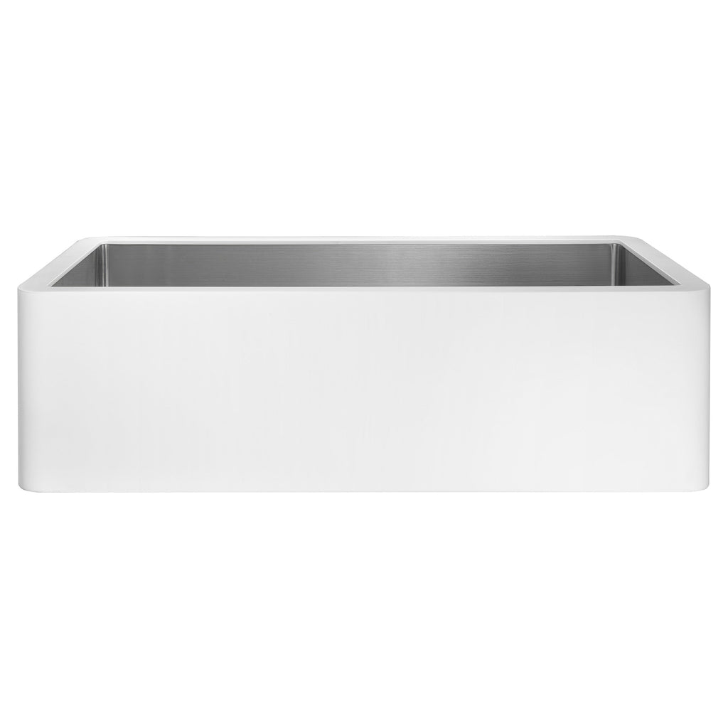 ANZZI Apollo Matte White Solid Surface Farmhouse 36 in. Single Bowl Kitchen Sink with Stainless Steel Interior