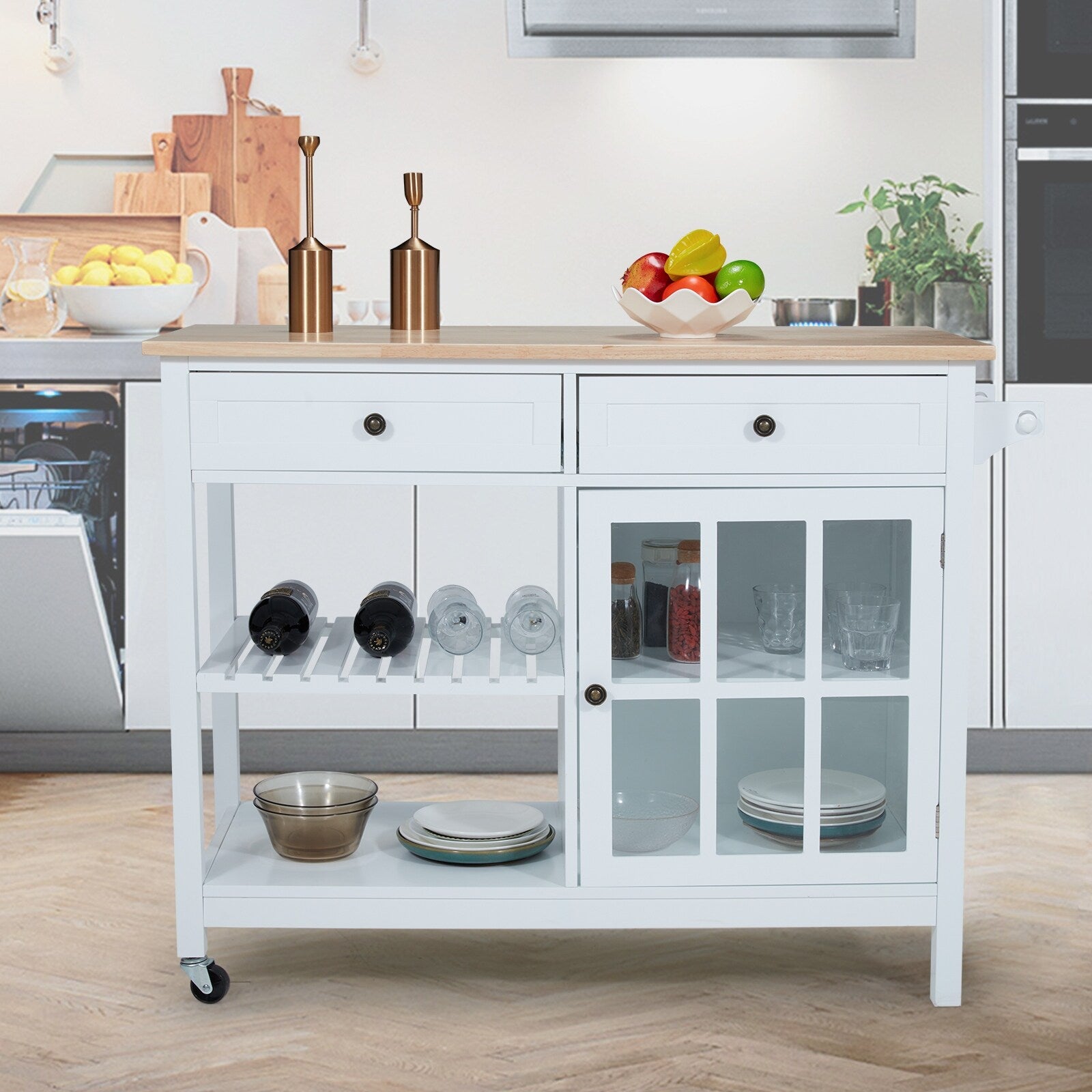 AVAWING 42 Rolling Kitchen Island Microwave Cabinet Trolley Cart