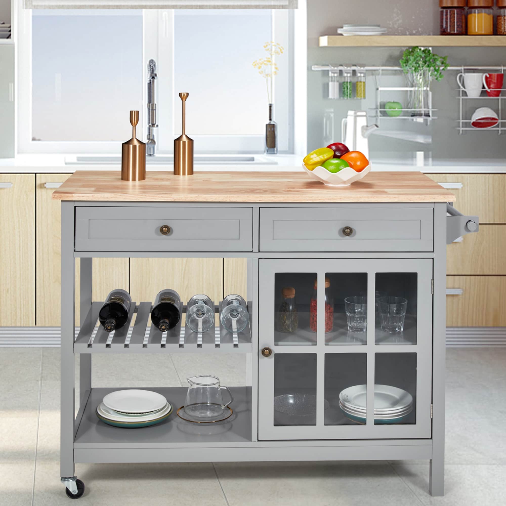 AVAWING 42 Rolling Kitchen Island Microwave Cabinet Trolley Cart
