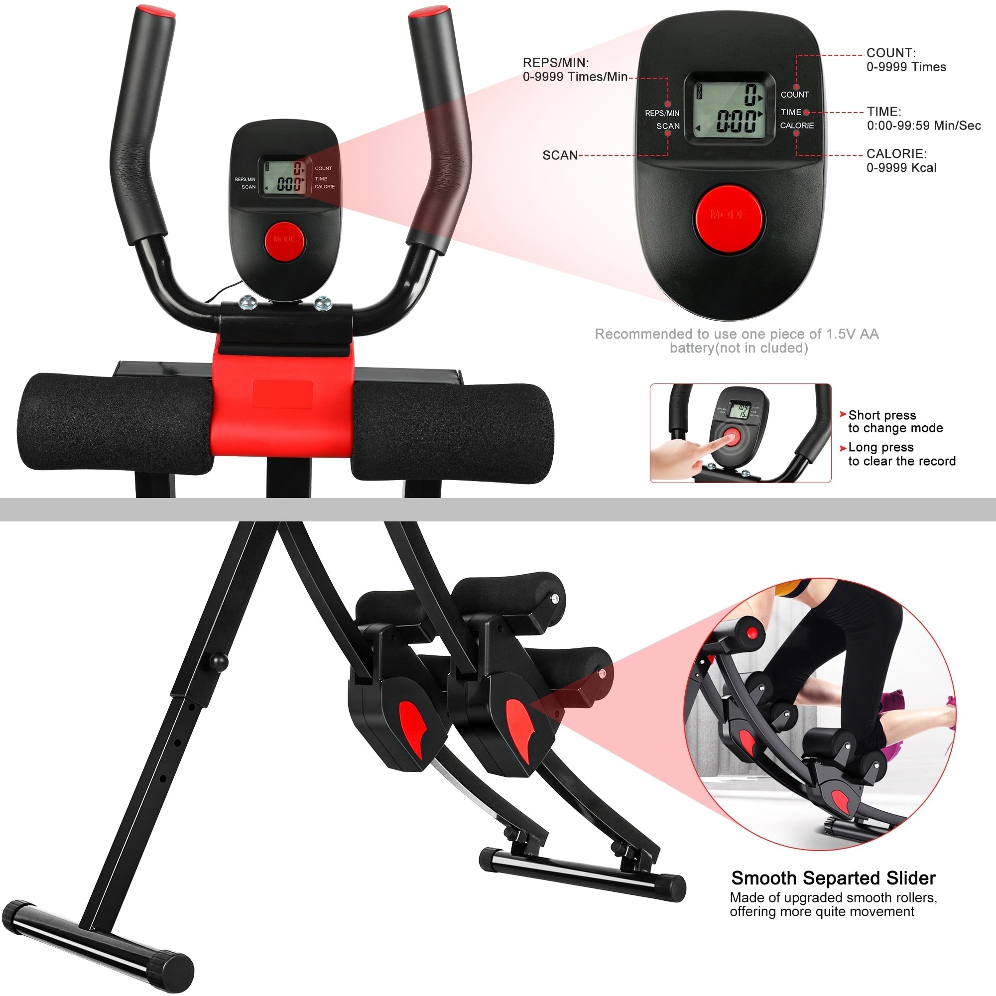 Ab Machine Foldable Core Abdominal Exercise Trainer Home Gym Fitness