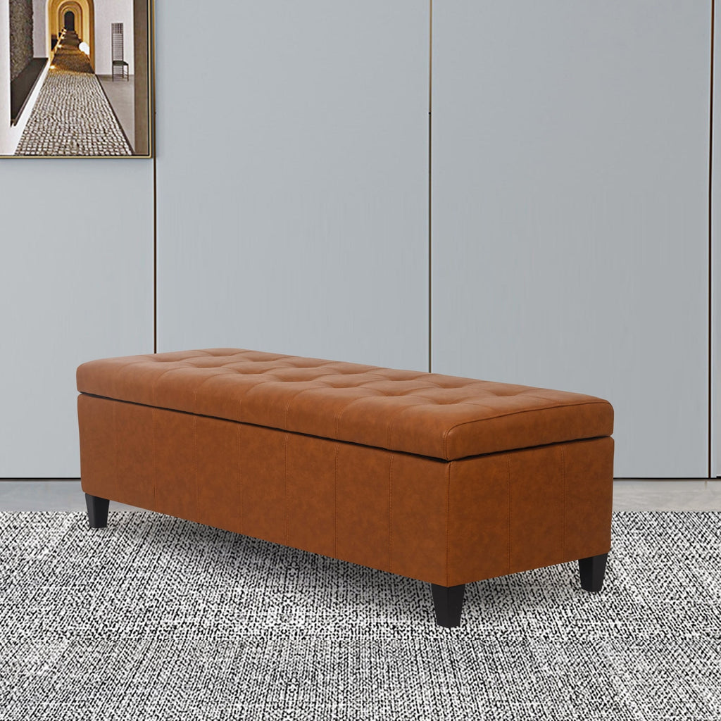 Adeco 50 Bonded Leather Storage Ottoman Bench
