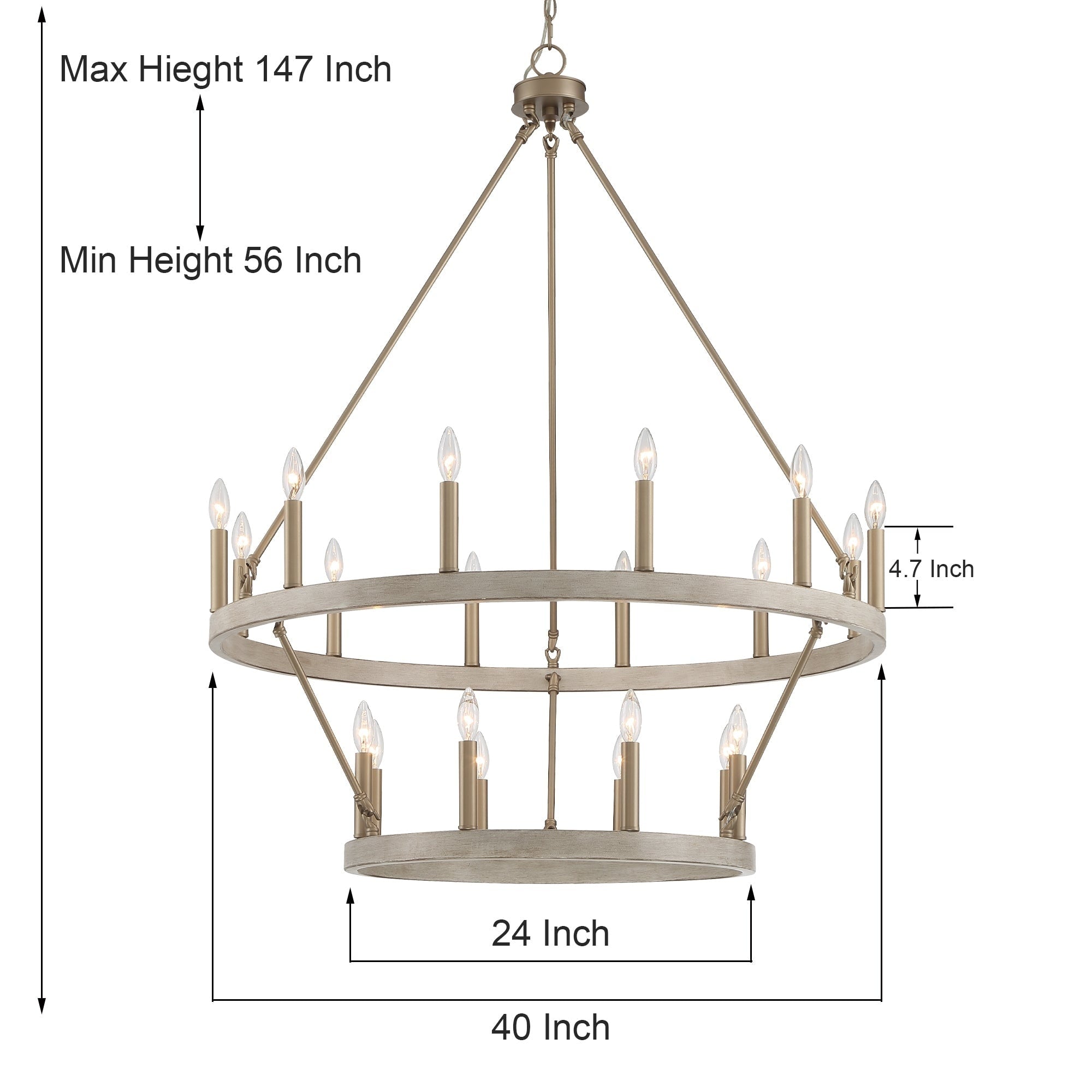 Acroma 20-light Modern Farmhouse 40In Round Wagon Wheel Chandelier with UL