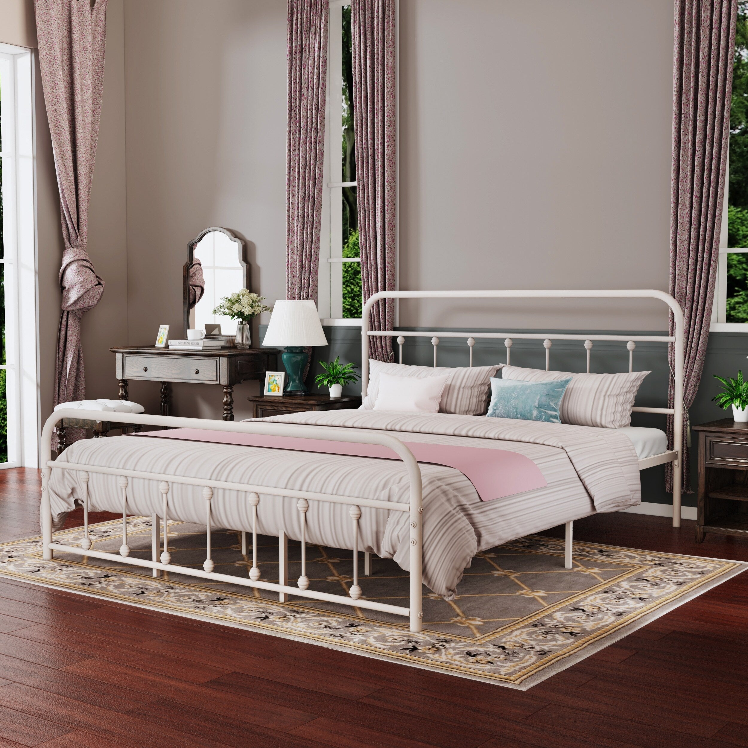 Alazyhome Simple Vintage Metal Platform Bed Frame, Easy-Assembly