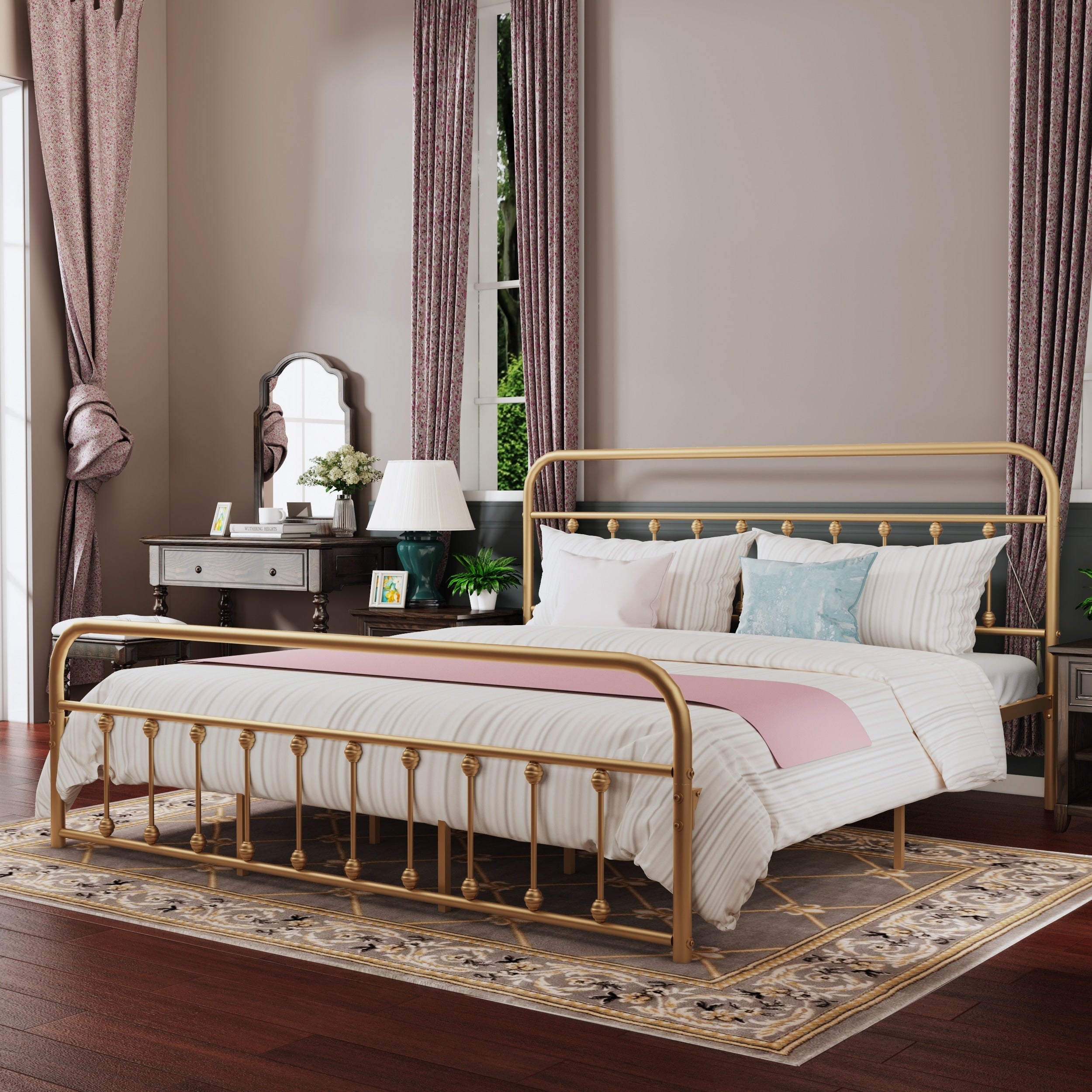Alazyhome Simple Vintage Metal Platform Bed Frame, Easy-Assembly