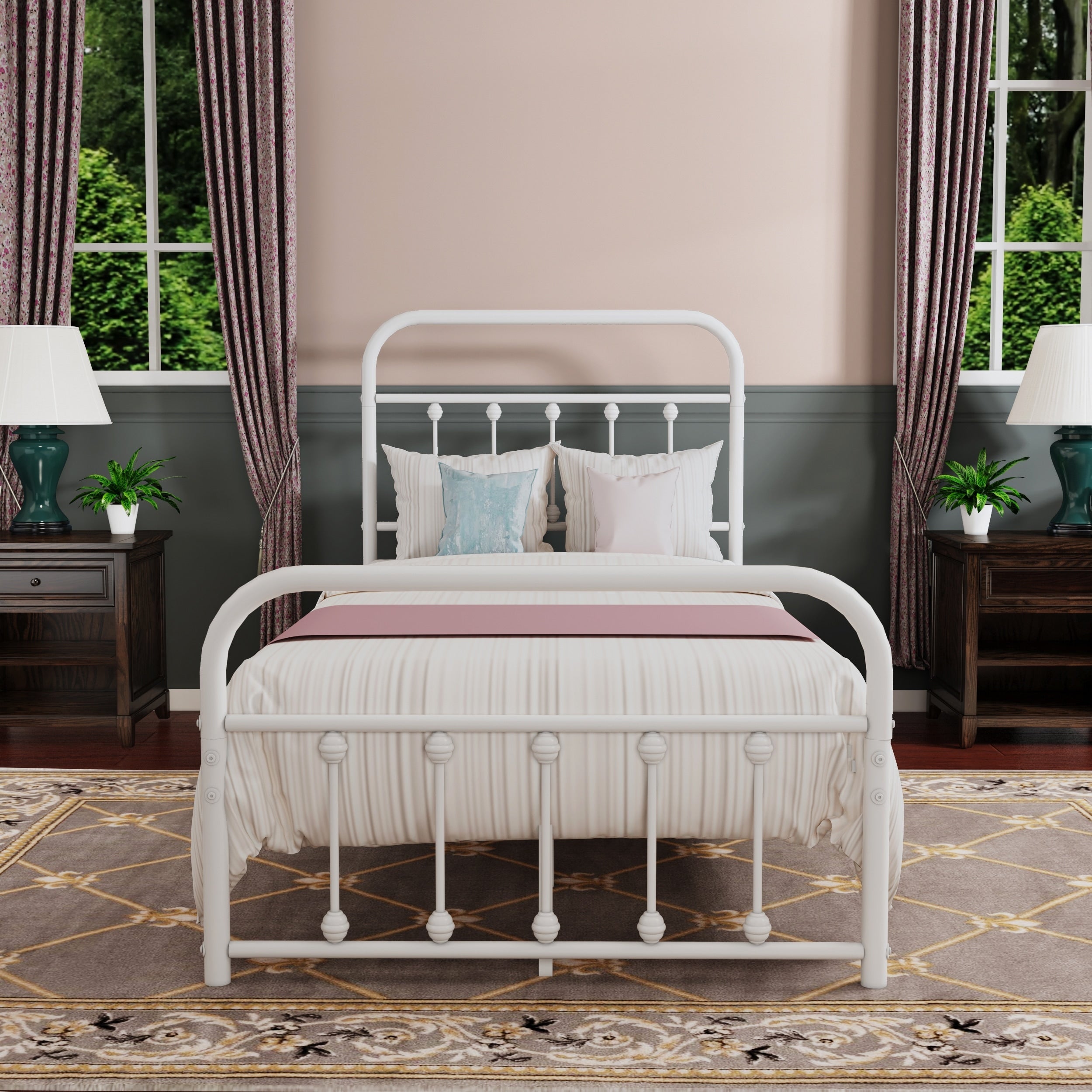Alazyhome Simple Vintage Metal Platform Bed Frame, Easy-Assembly