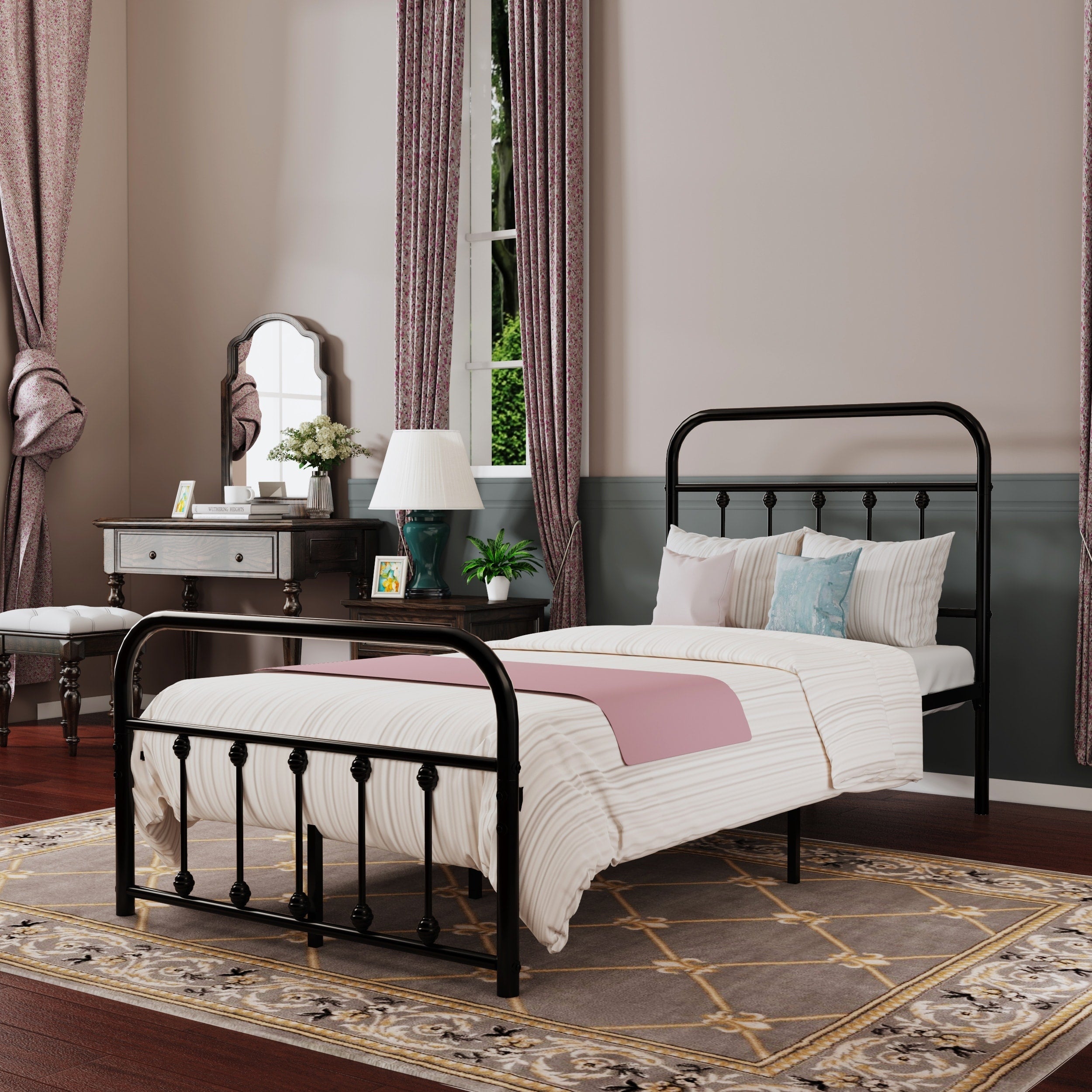Alazyhome Simple Vintage Metal Platform Bed Frame, Easy-Assembly