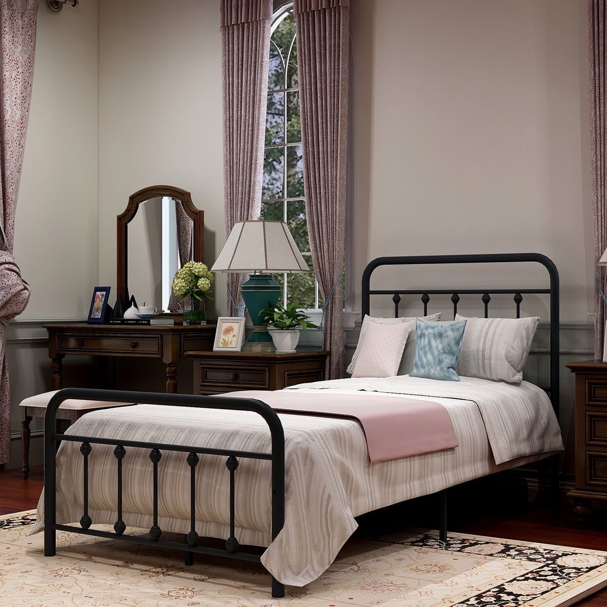 Alazyhome Simple Vintage Metal Platform Bed Frame, Easy-Assembly
