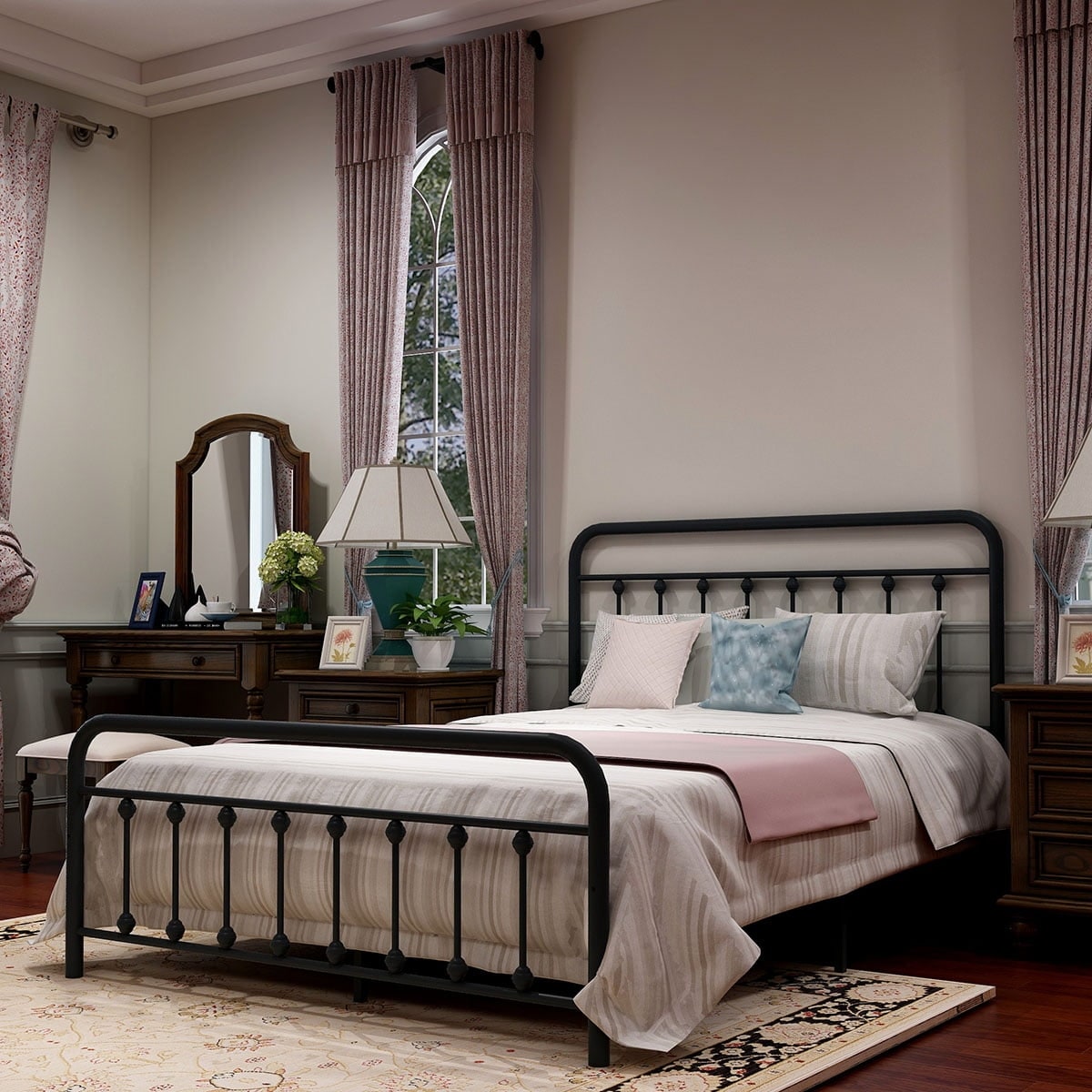 Alazyhome Simple Vintage Metal Platform Bed Frame, Easy-Assembly