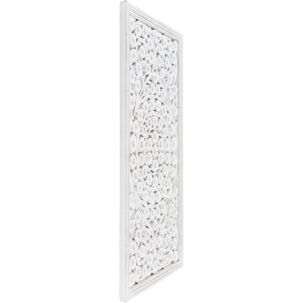 Allen White Washed Hand Carved 48x28-inch Wall Panel with Mirror Inlay