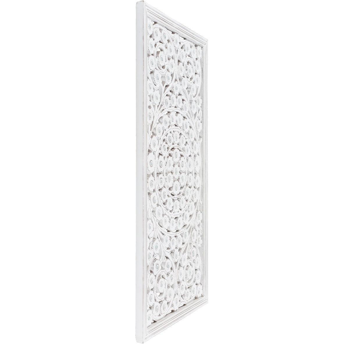 Allen White Washed Hand Carved 48x28-inch Wall Panel with Mirror Inlay
