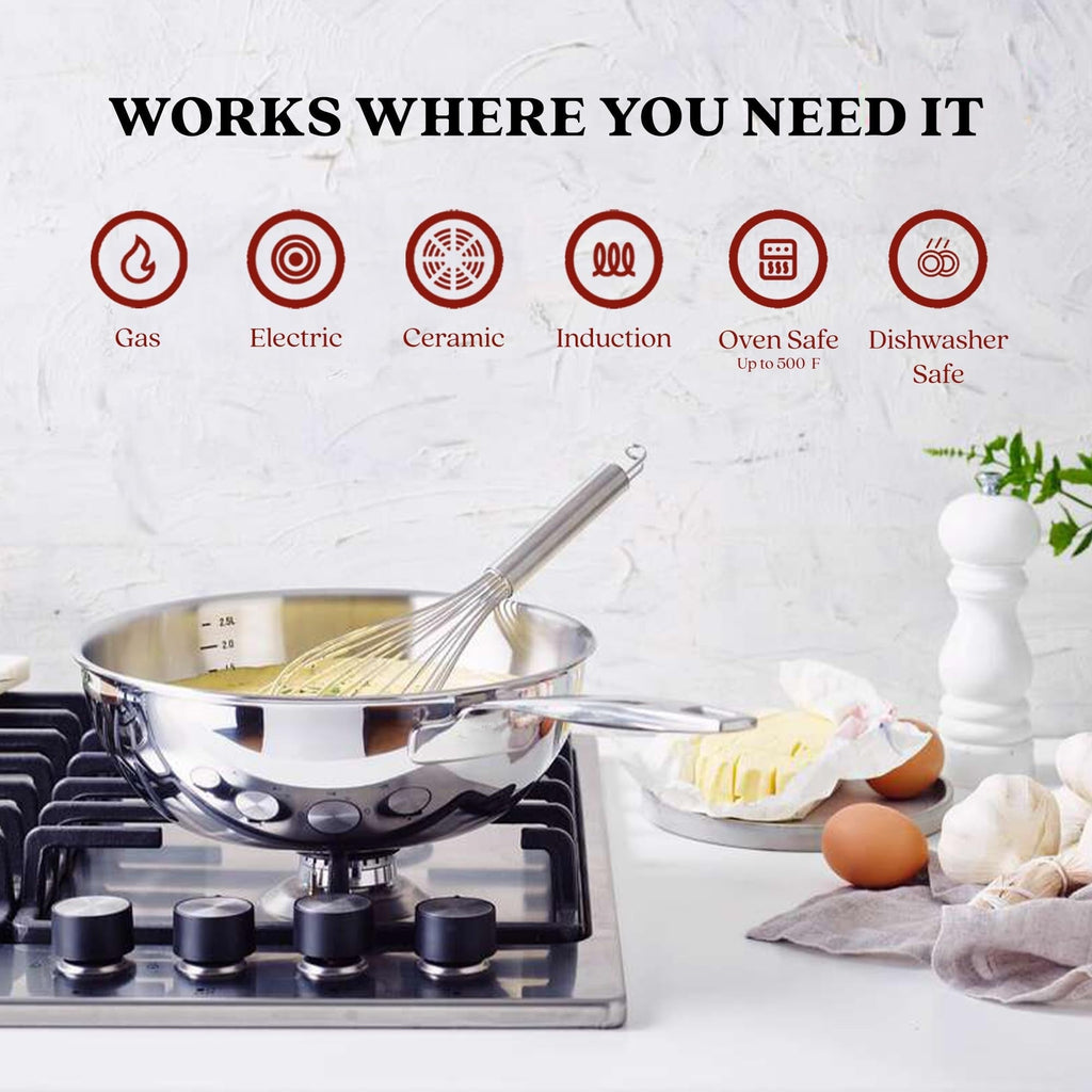 Alva Maestro 5-Ply Stainless Steel Saucier Pan - 1.6 Qt. Non-Toxic