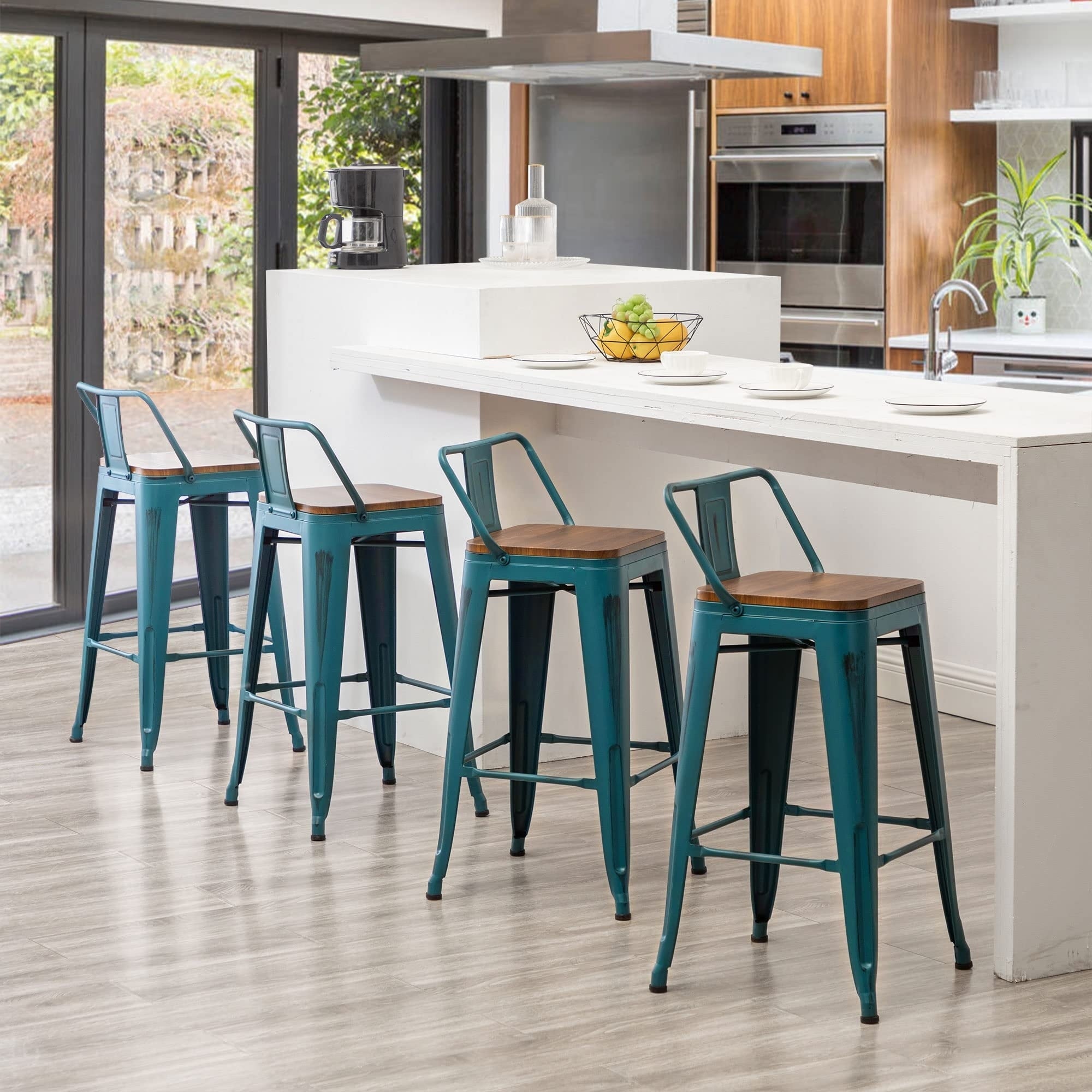 Bar Stools With Back set of 4 Industrial Metal Barstools with Wooden Seats