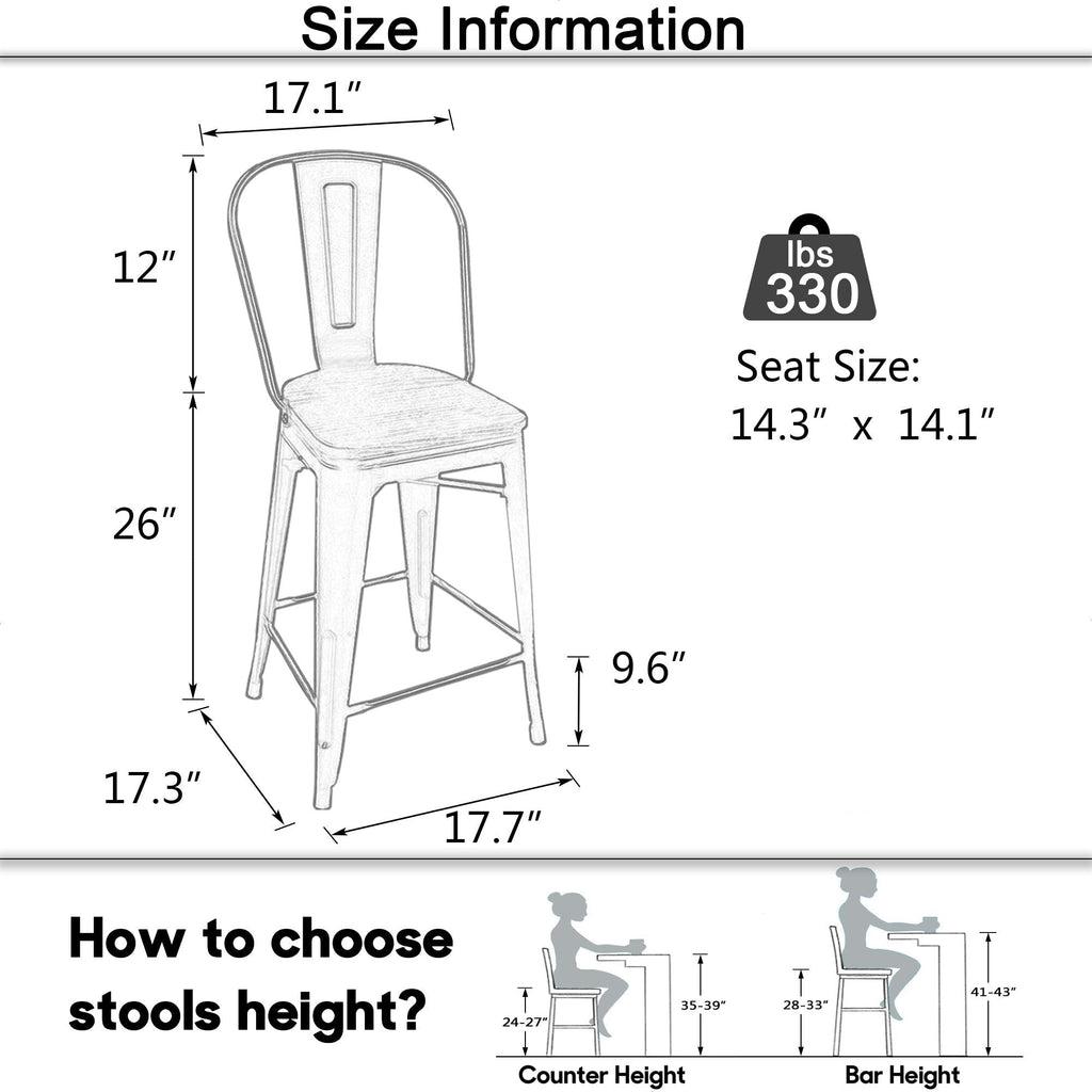 Andeworld farmhouse bar stools ,counter height bar stools set of 4 - Set of 4