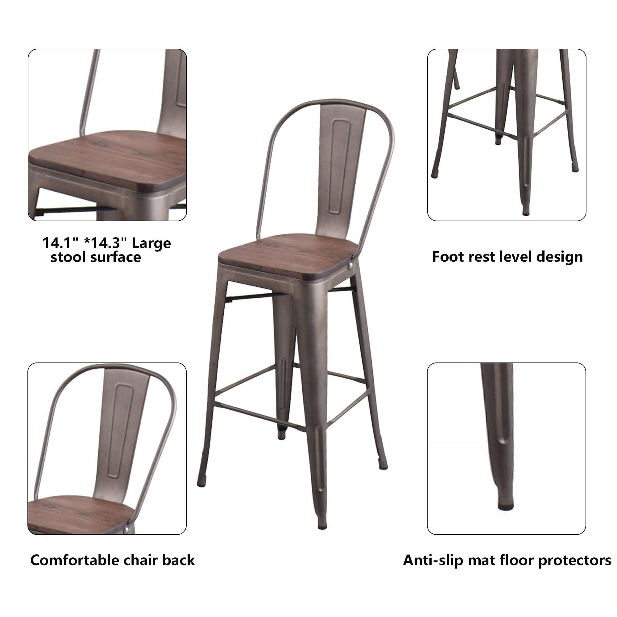 Andeworld farmhouse bar stools ,counter height bar stools set of 4 - Set of 4