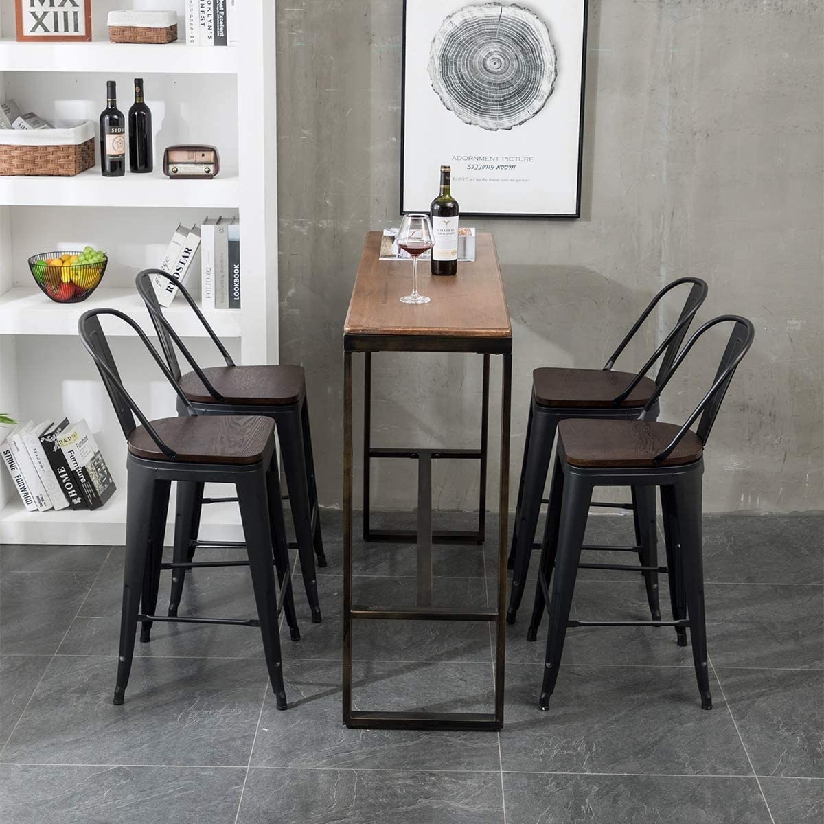 Andeworld farmhouse bar stools ,counter height bar stools set of 4 - Set of 4
