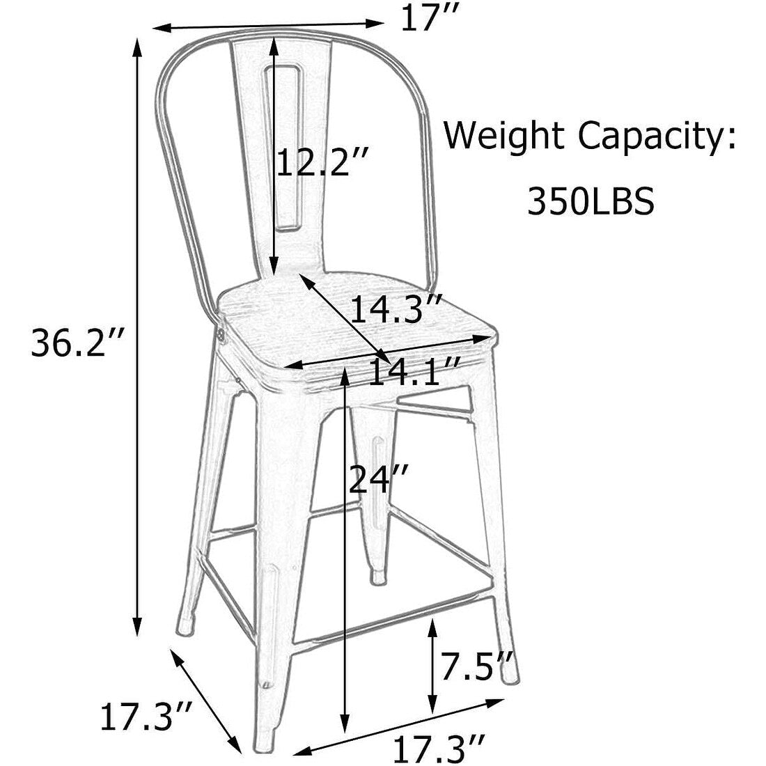 Andeworld farmhouse bar stools ,counter height bar stools set of 4 - Set of 4