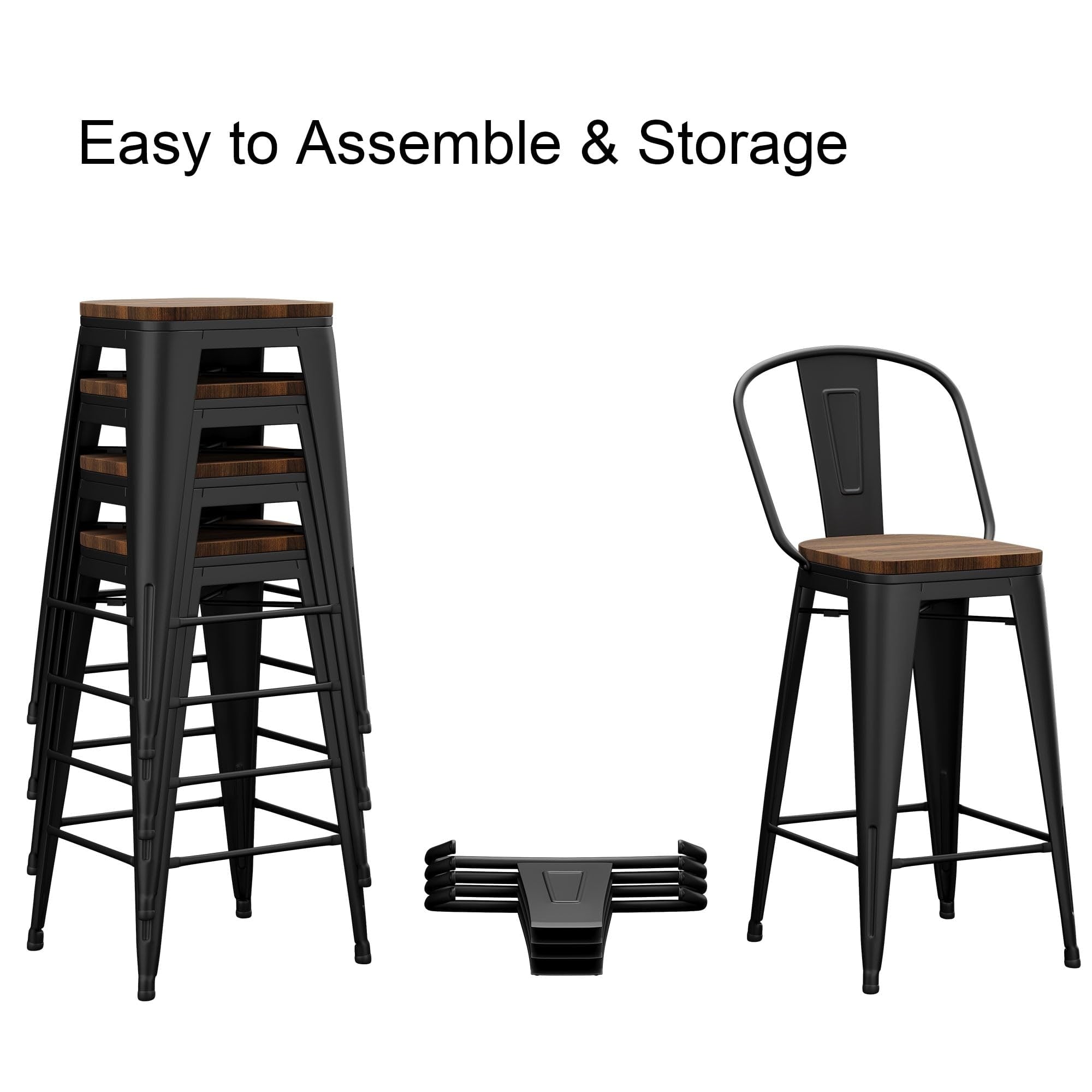 Andeworld farmhouse bar stools ,counter height bar stools set of 4 - Set of 4