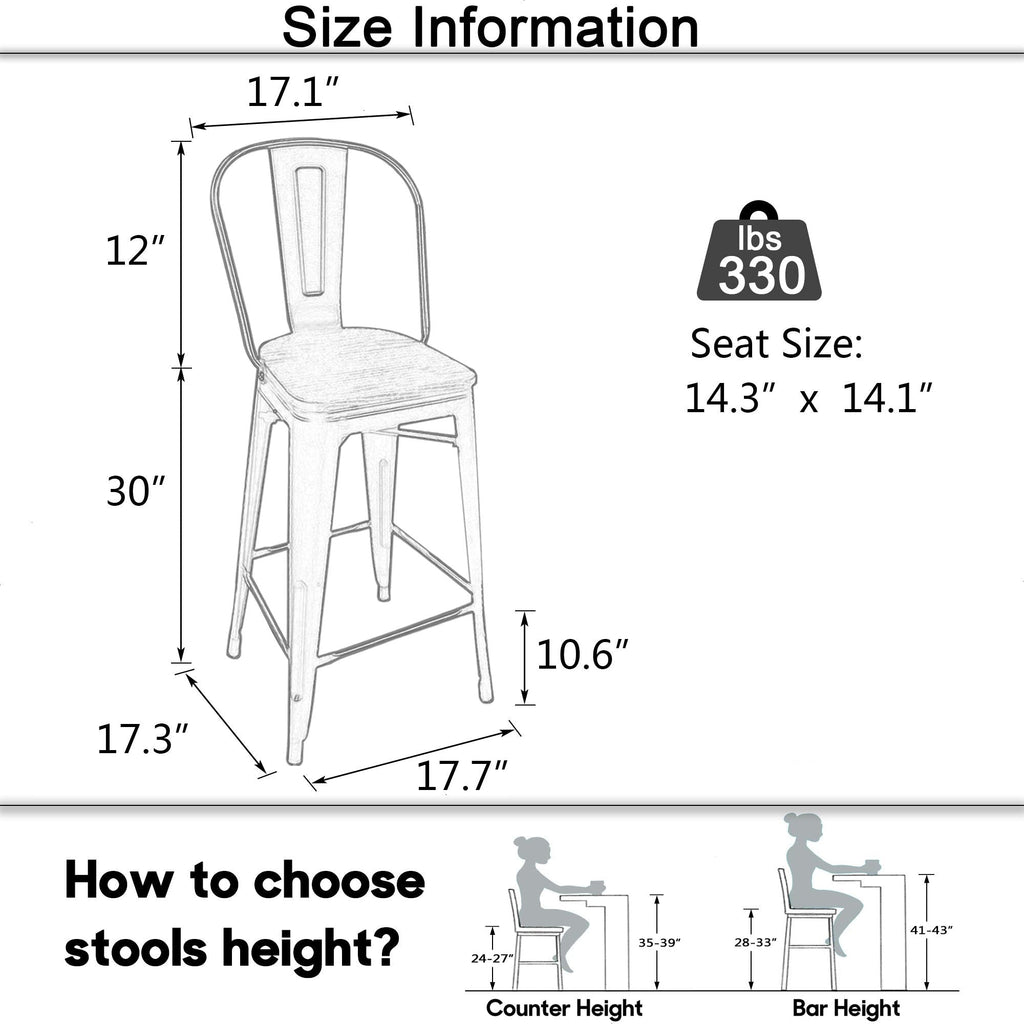 Andeworld farmhouse bar stools ,counter height bar stools set of 4 - Set of 4