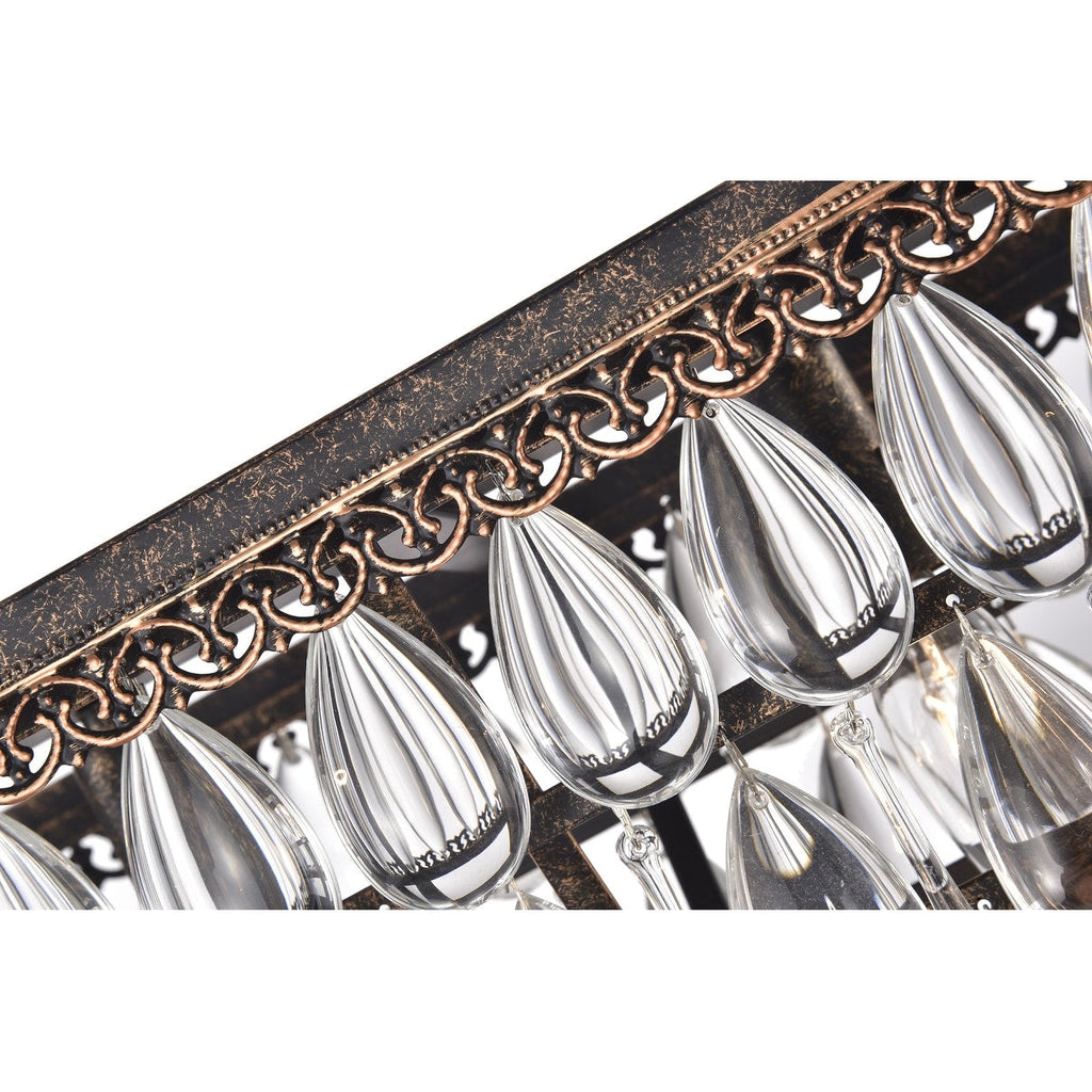 Antique Bronze 6-Light Rectangular Kitchen Island Lighting with Crystal Hanging - Antique Bronze