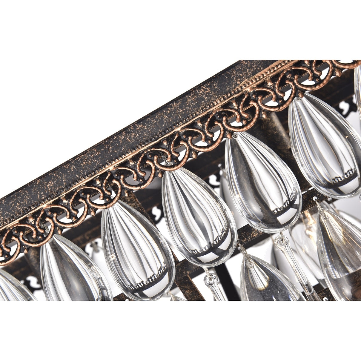 Antique Bronze 6-Light Rectangular Kitchen Island Lighting with Crystal Hanging - Antique Bronze