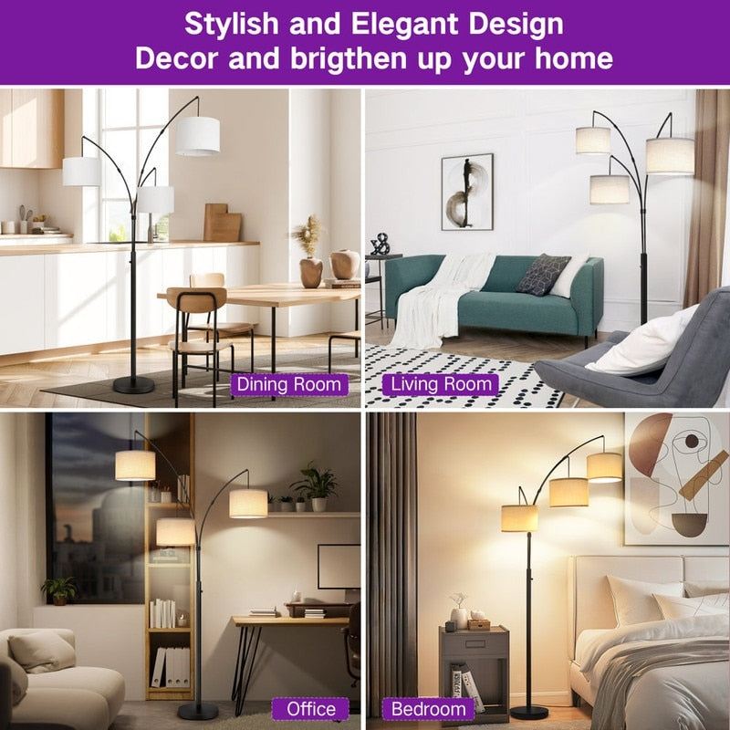Arc LED Floor Lamp Dimmable Modern Black 3 Light Arched Tall Floor Lamp