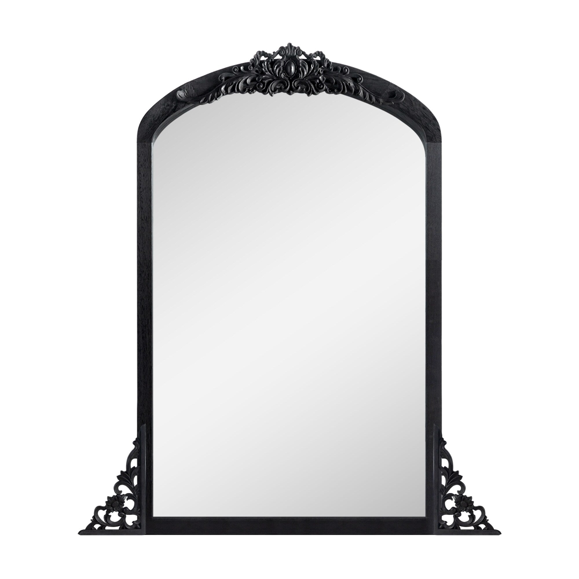 Arched Full-Length Solid Wood Carving Floor Mirror