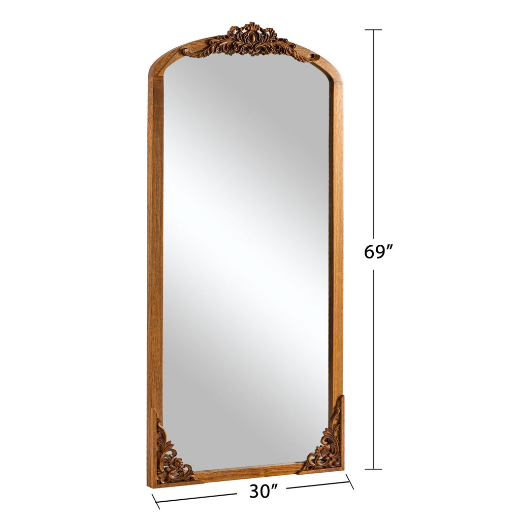 Arched Full-Length Solid Wood Carving Floor Mirror