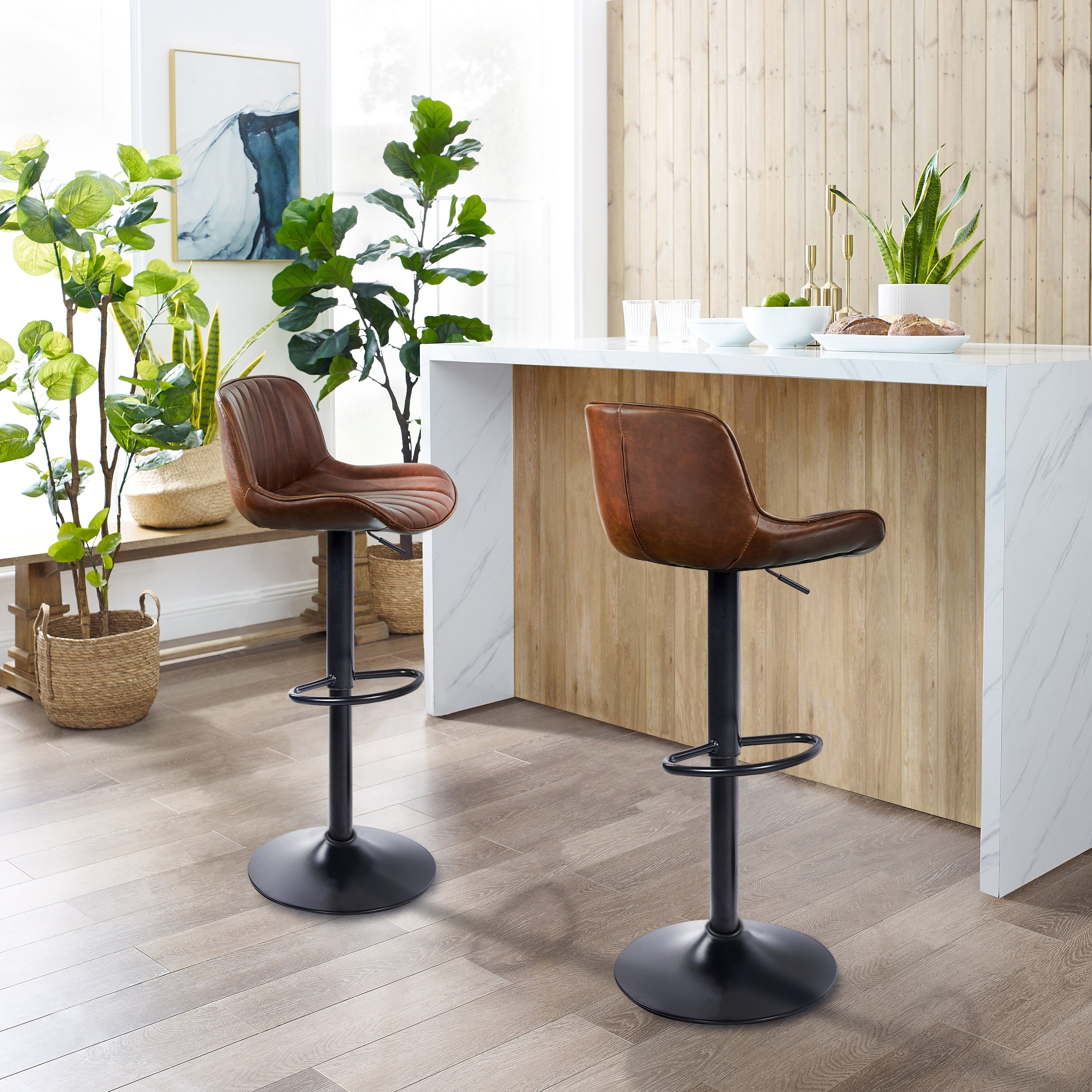Art Leon Adjustable Height Swivel Barstool, Set of 2