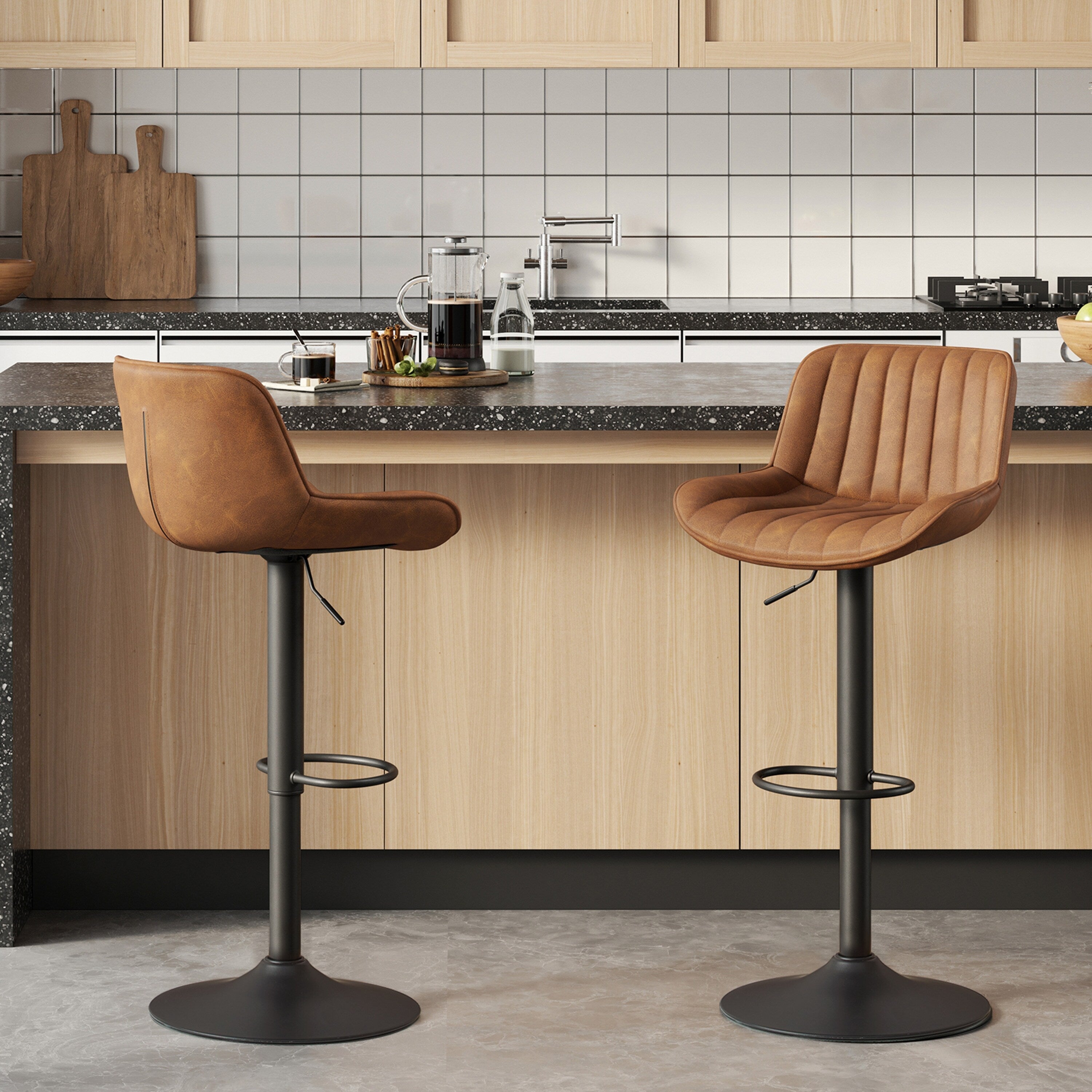 Art Leon Adjustable Height Swivel Barstool, Set of 2
